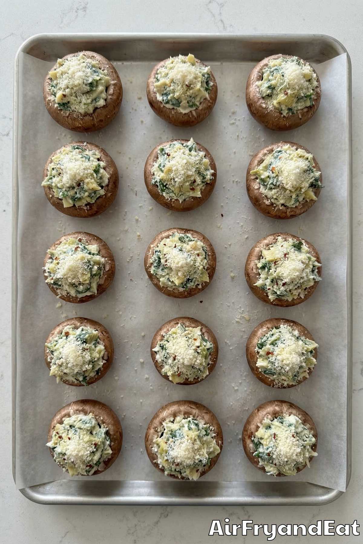 Air Fryer Spinach Artichoke Stuffed Mushrooms Step 3