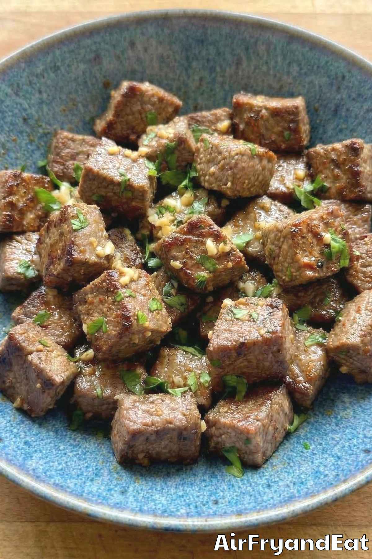 Savory air fryer steak bites with garlic butter