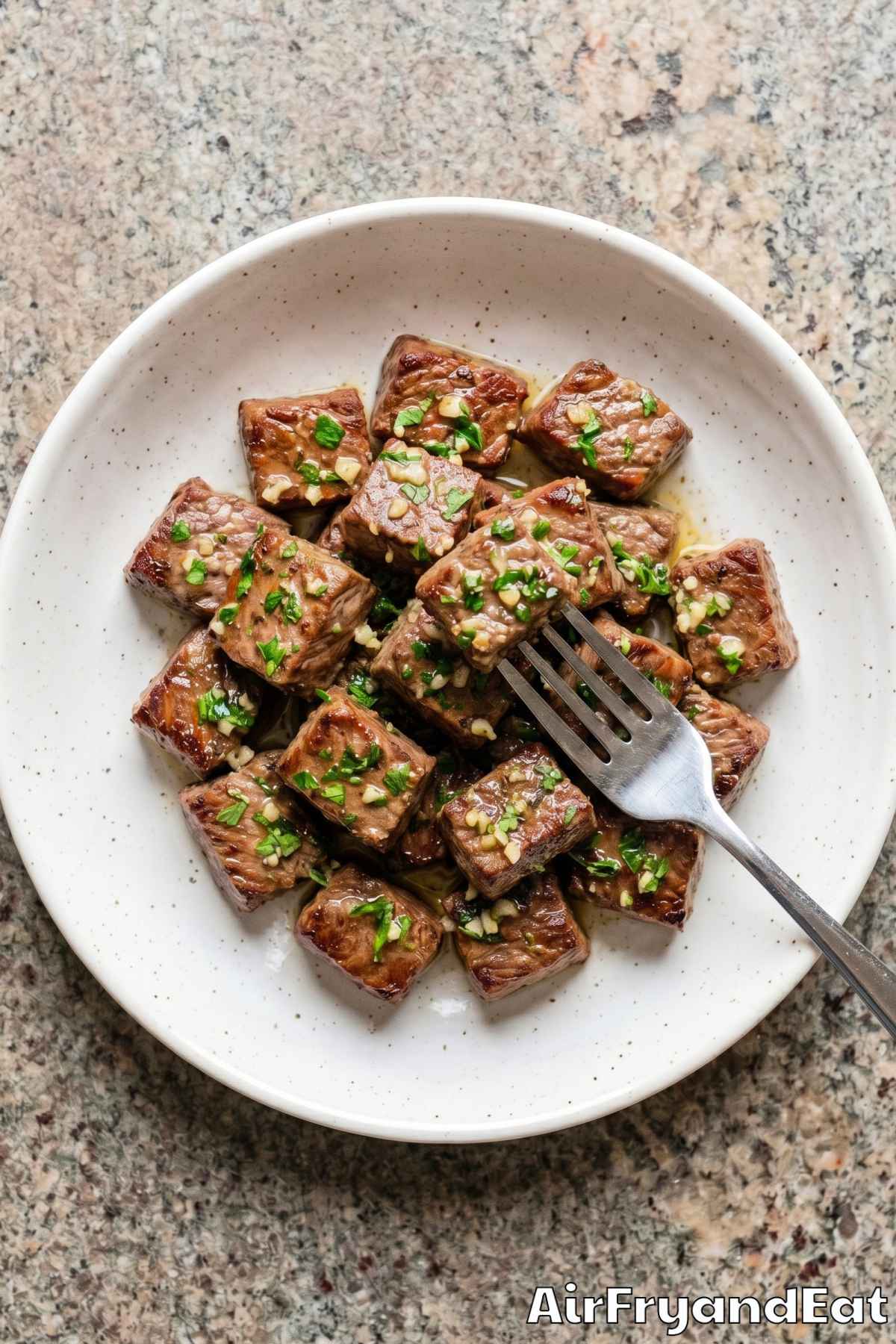 tender steak bites in golden garlic butter