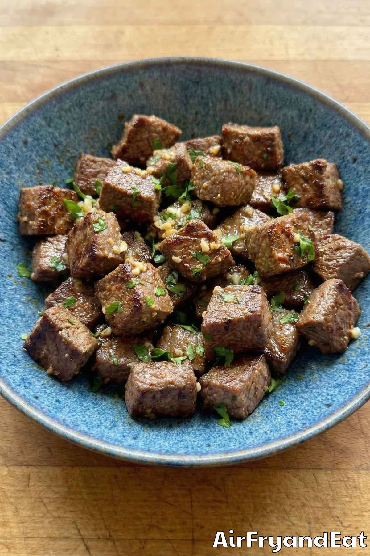 Crispy air fryer steak bites with garlic butter