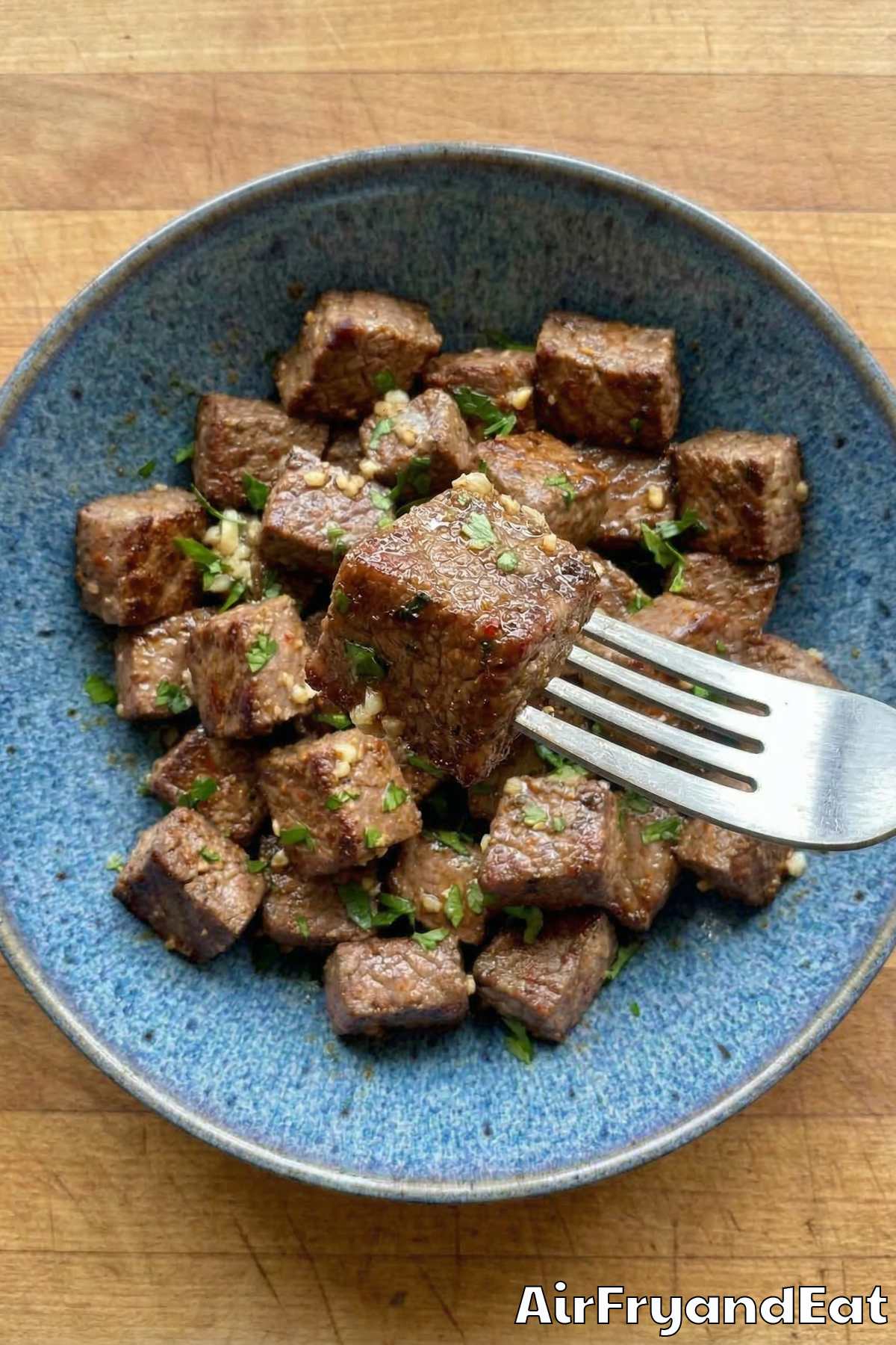 Buttery air fryer steak bites with garlic butter
