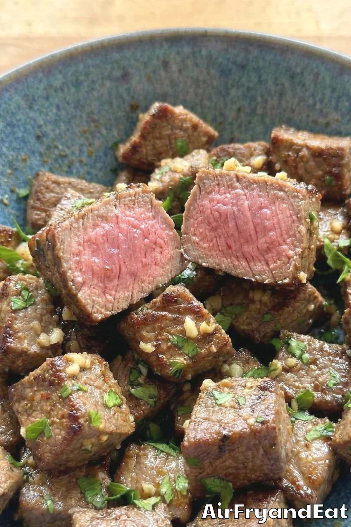 Easy air fryer steak bites with garlic butter