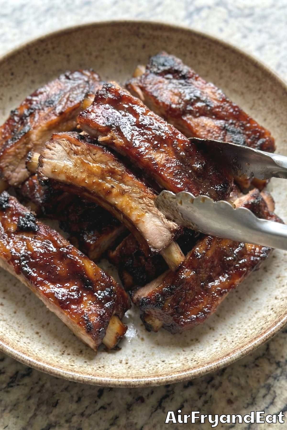 Juicy air fryer sticky BBQ pork ribs