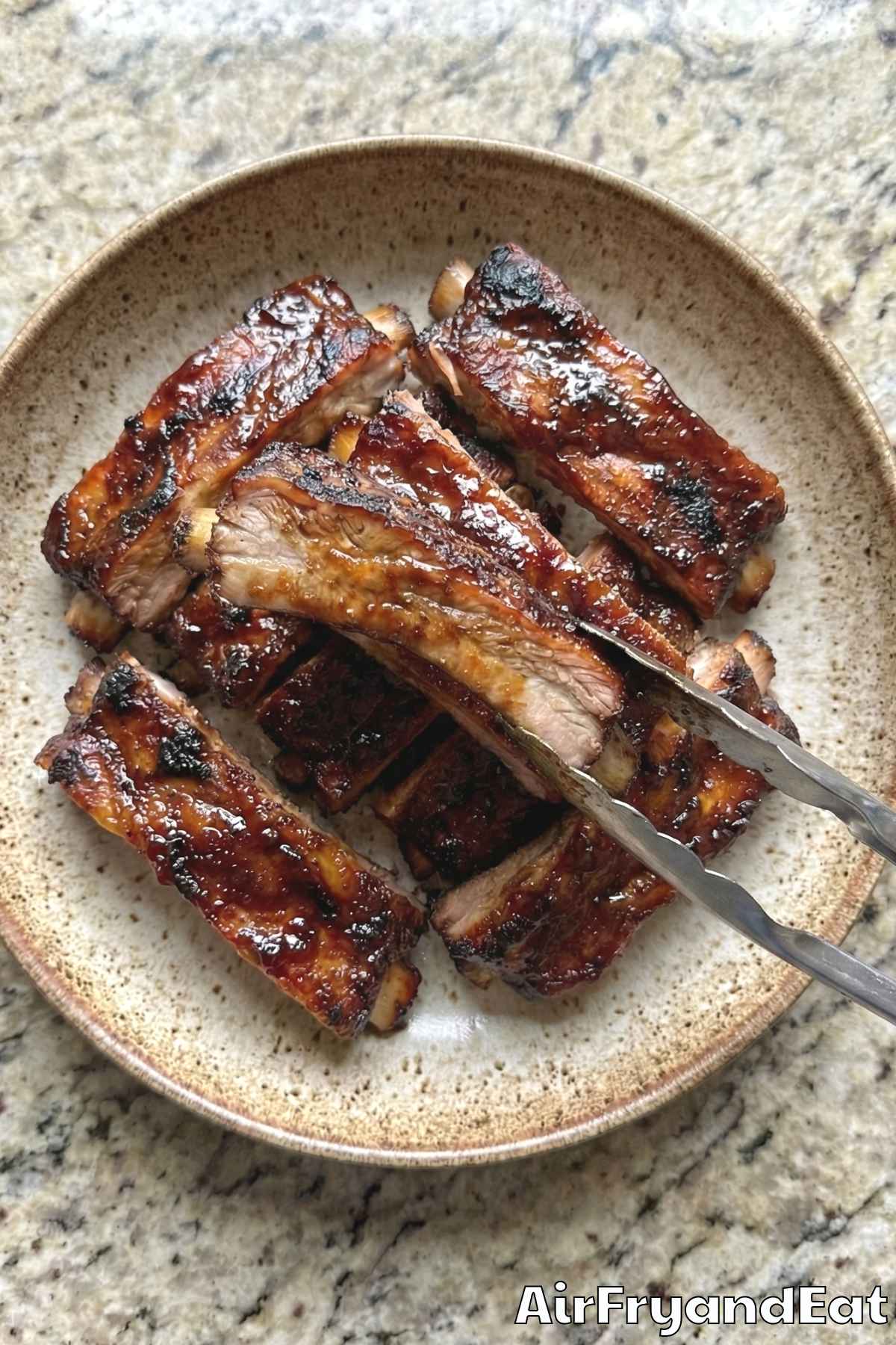 Caramelized air fryer sticky BBQ pork ribs