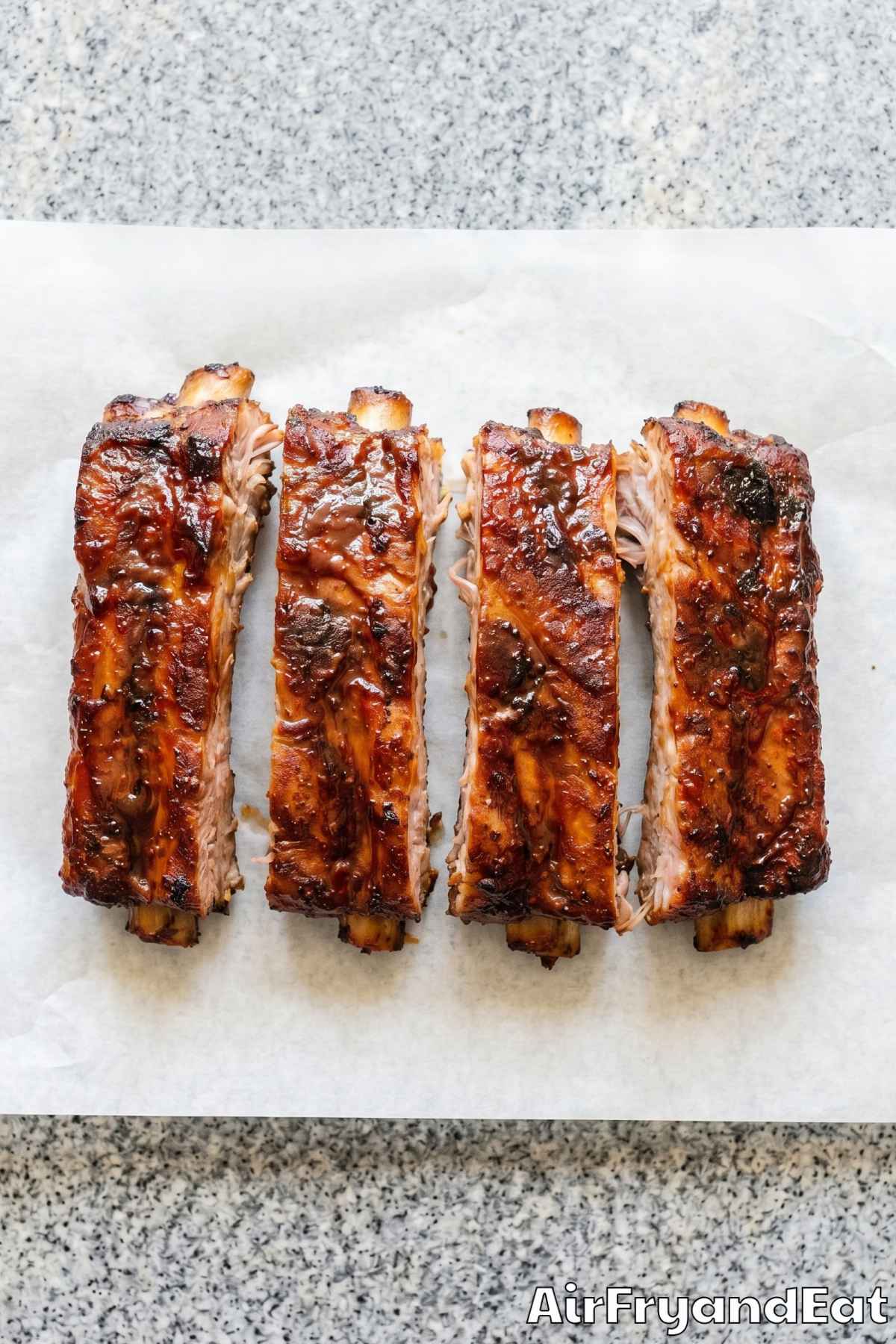 sticky BBQ pork ribs from the air fryer