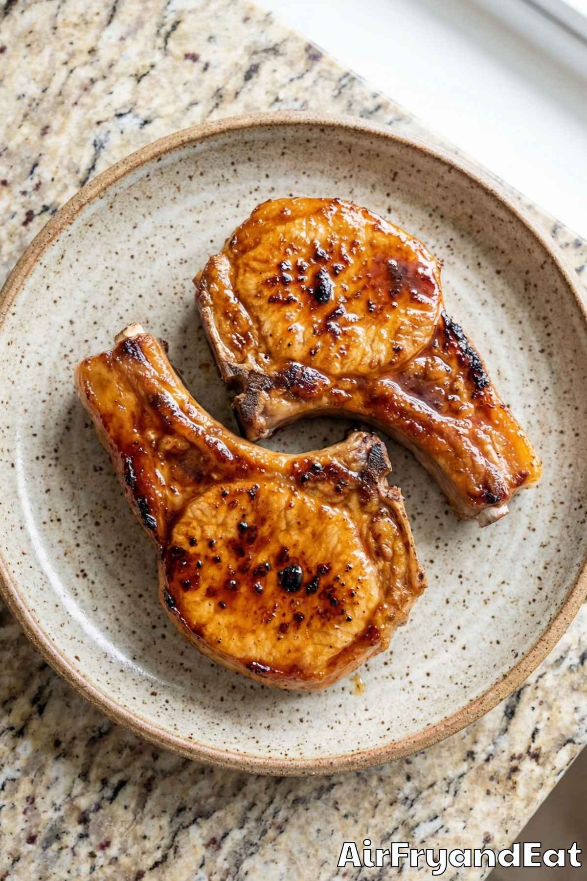Caramelized air fryer honey soy pork chops