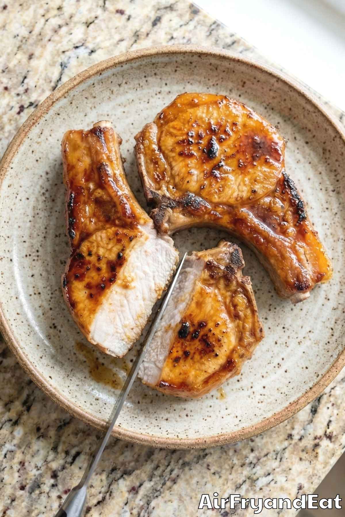 Crispy air fryer sticky honey soy pork chops