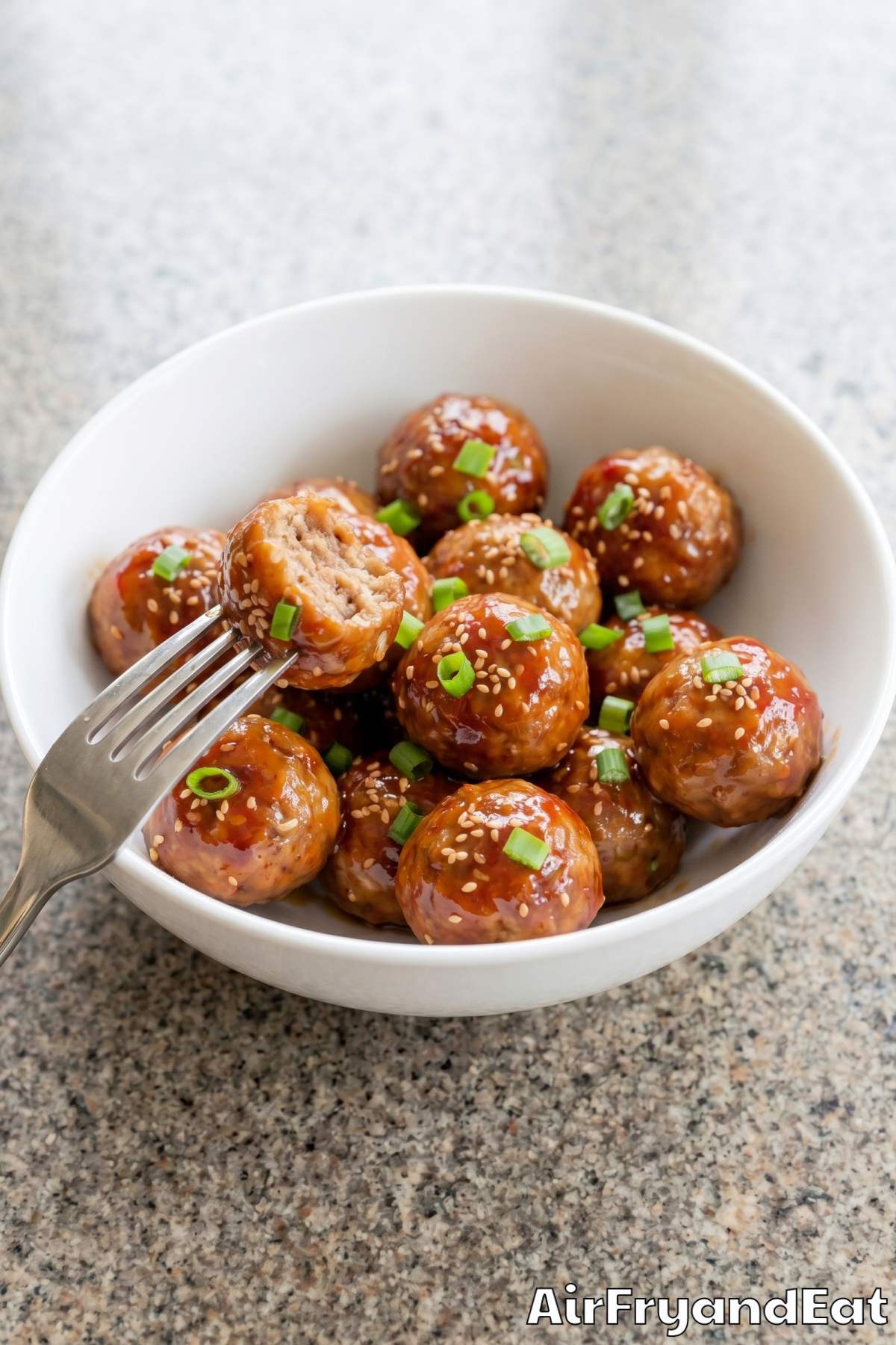 juicy air fryer meatballs with chili glaze