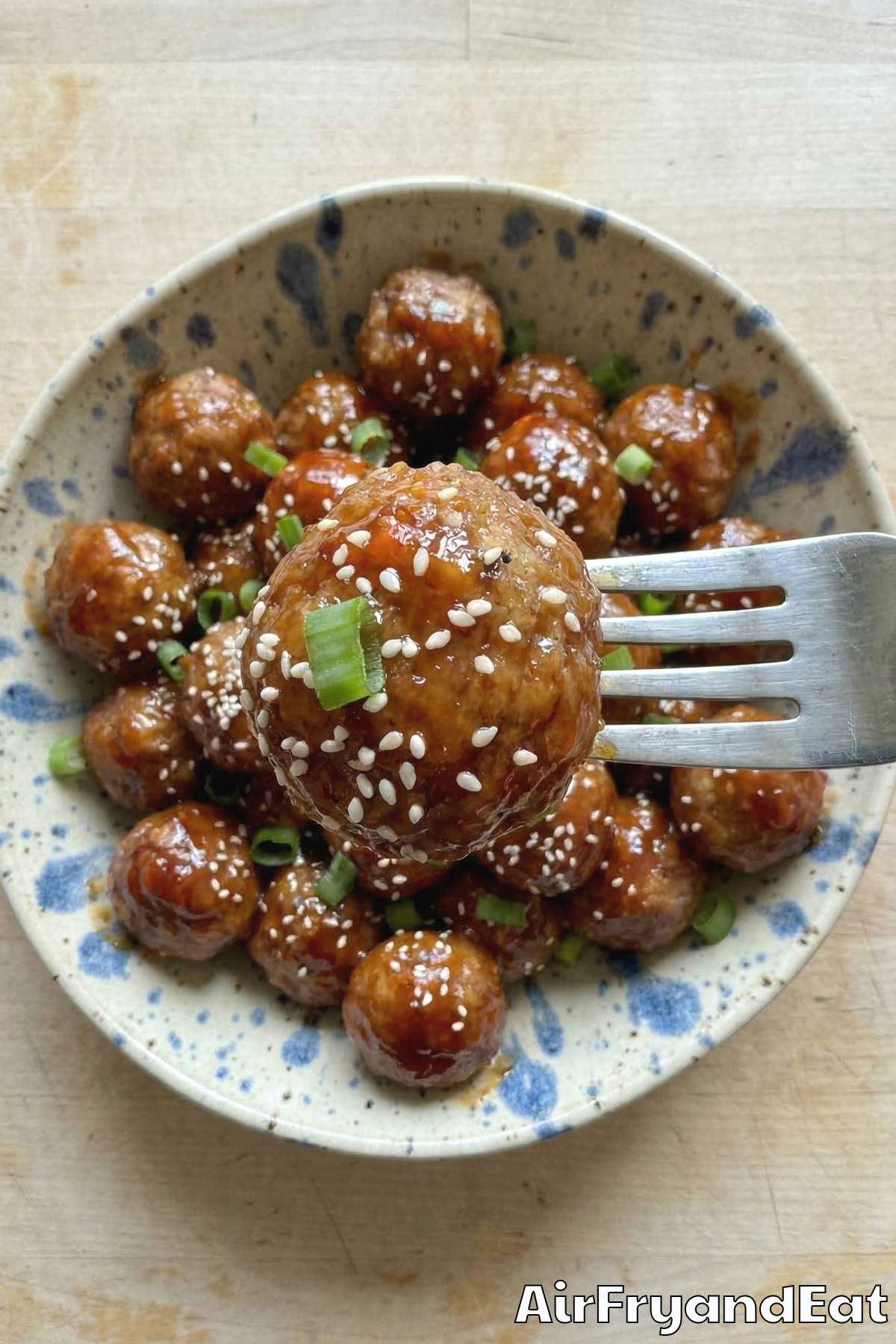 Golden air fryer sweet chili glazed meatballs