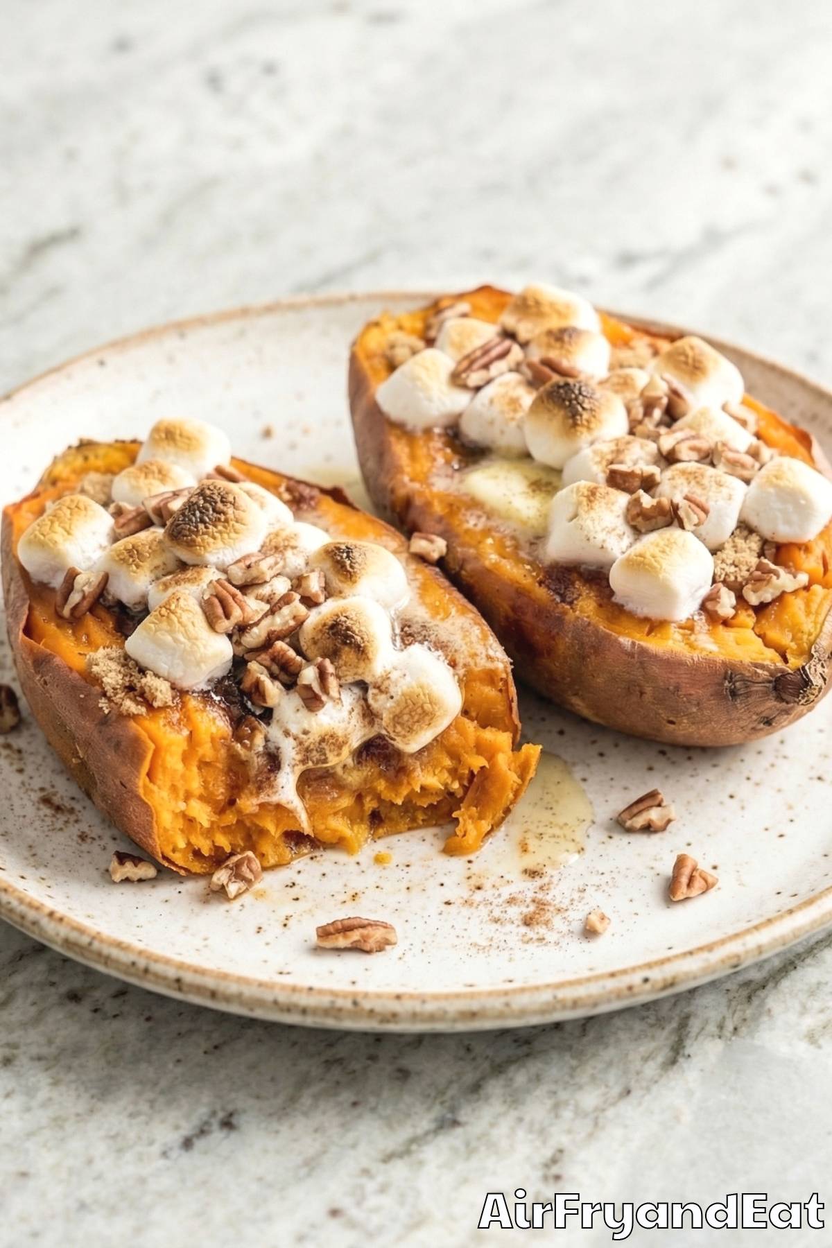 Decadent air fryer sweet potato casserole boats