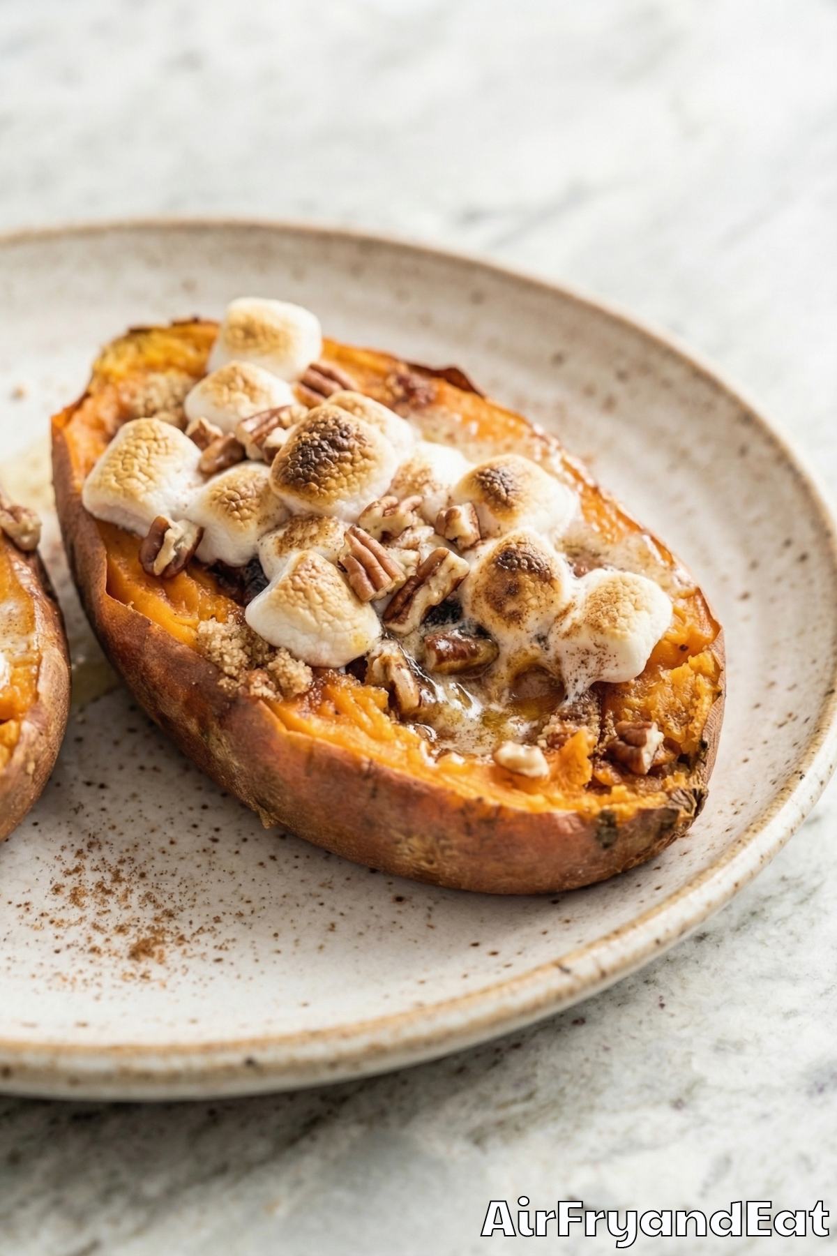 Tender air fryer sweet potato casserole boats