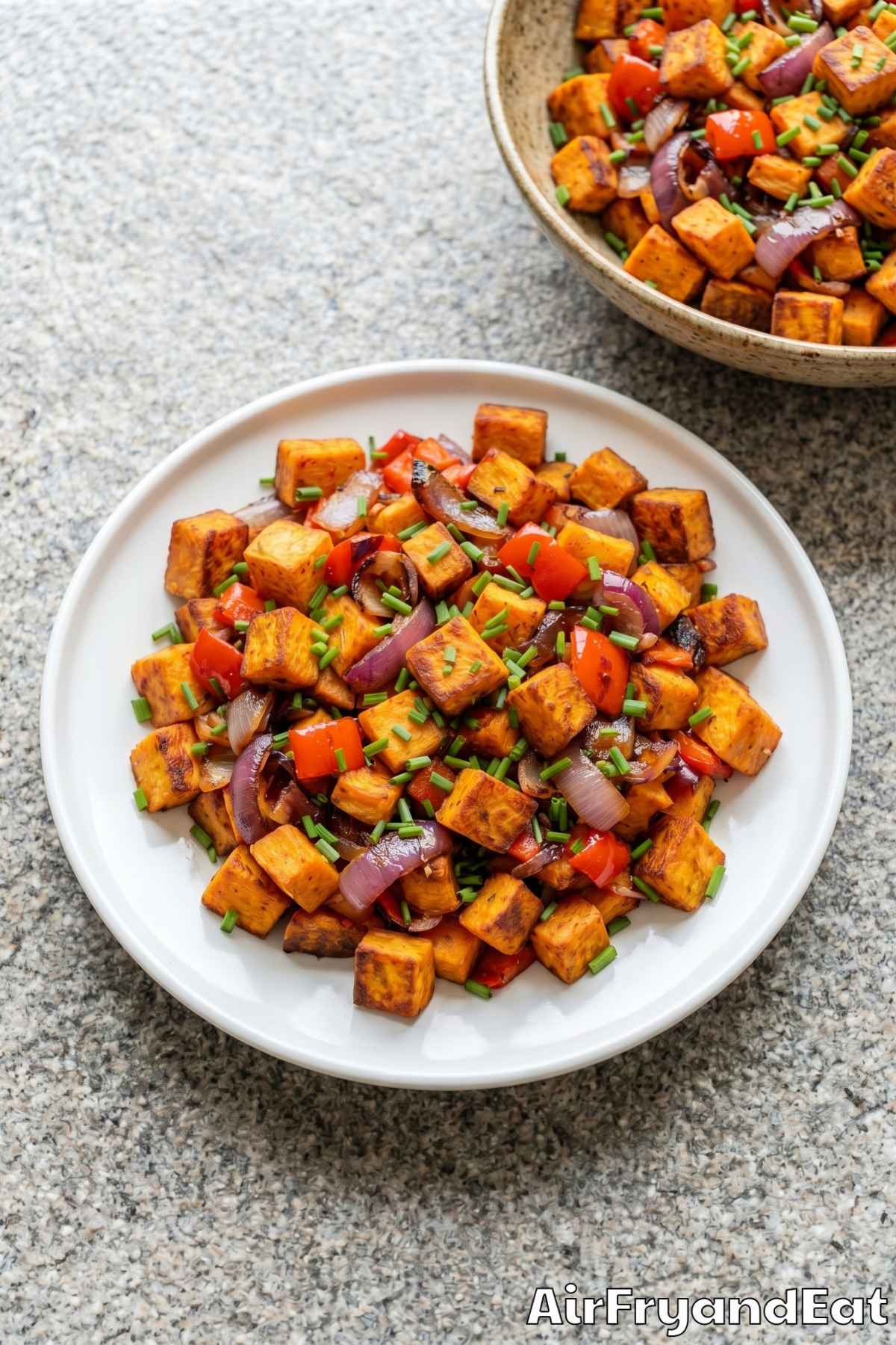 Savory air fryer sweet potato hash close-up