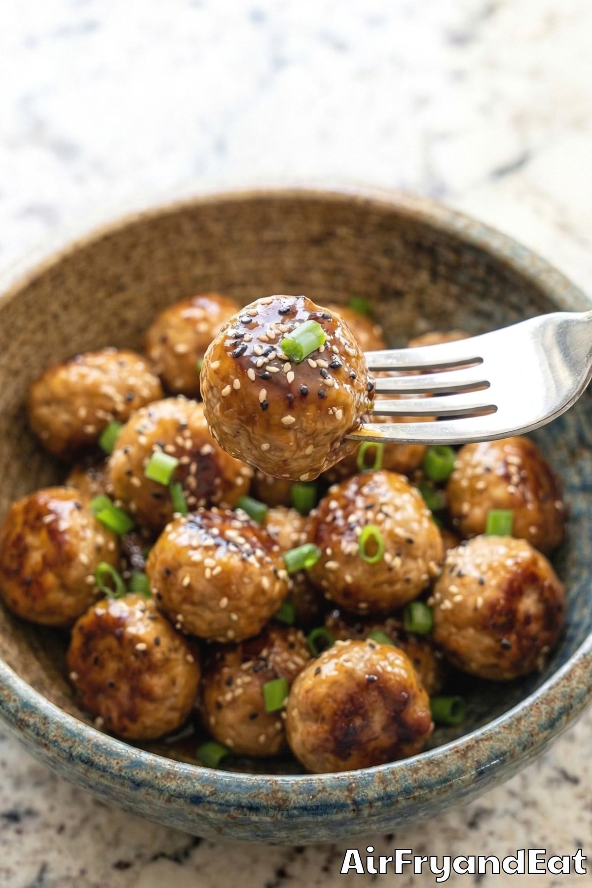 Sticky air fryer teriyaki chicken meatballs