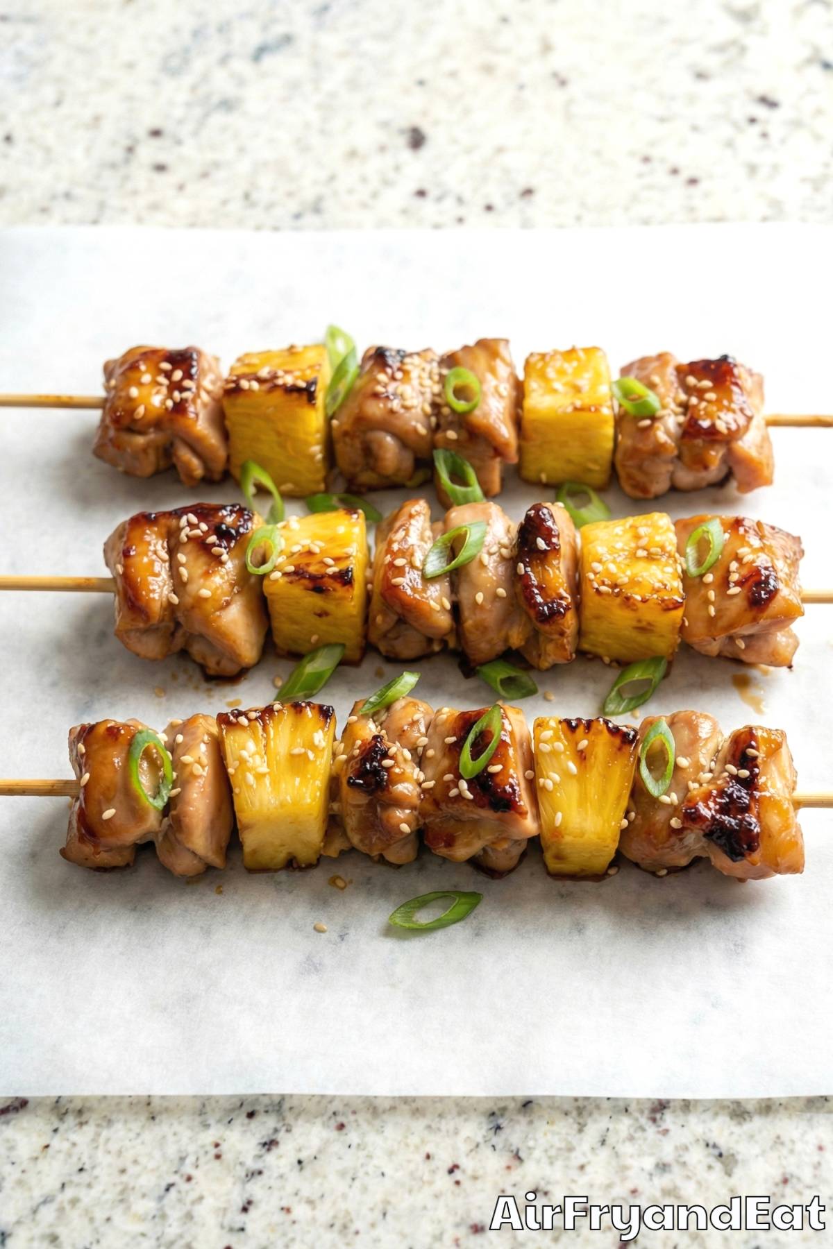 Savory air fryer teriyaki chicken pineapple skewers