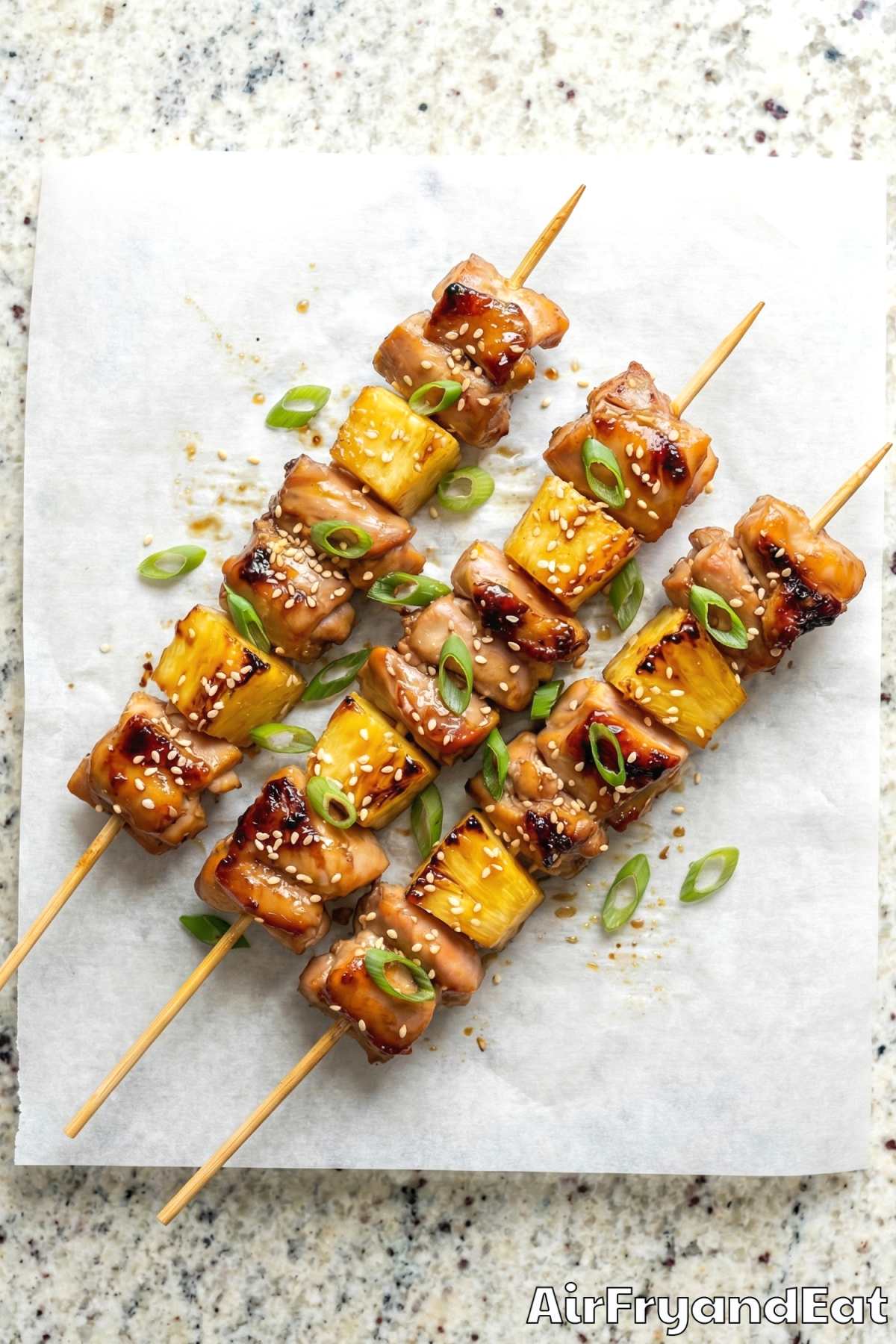 Easy air fryer teriyaki chicken pineapple skewers