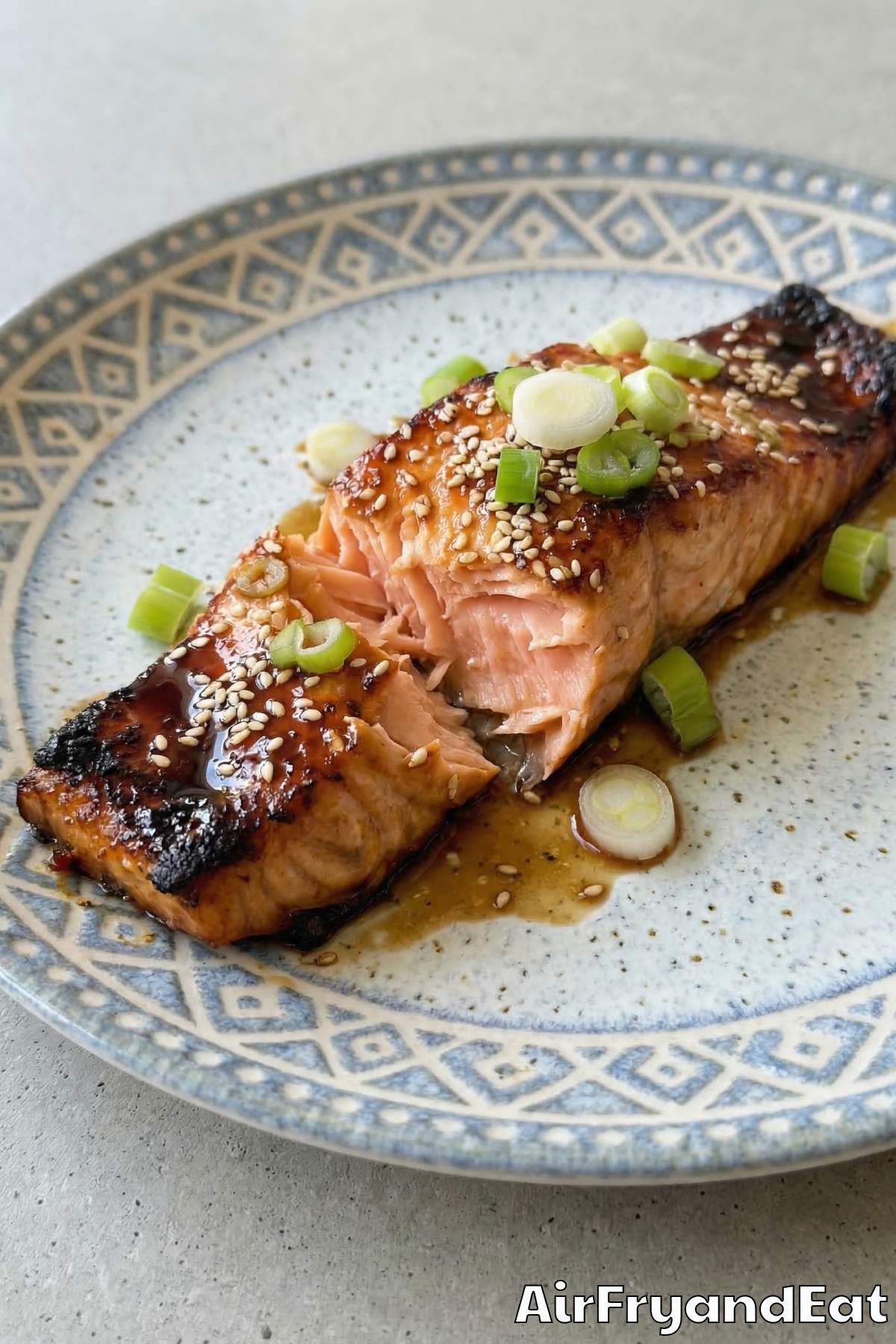 Glossy air fryer teriyaki salmon portion
