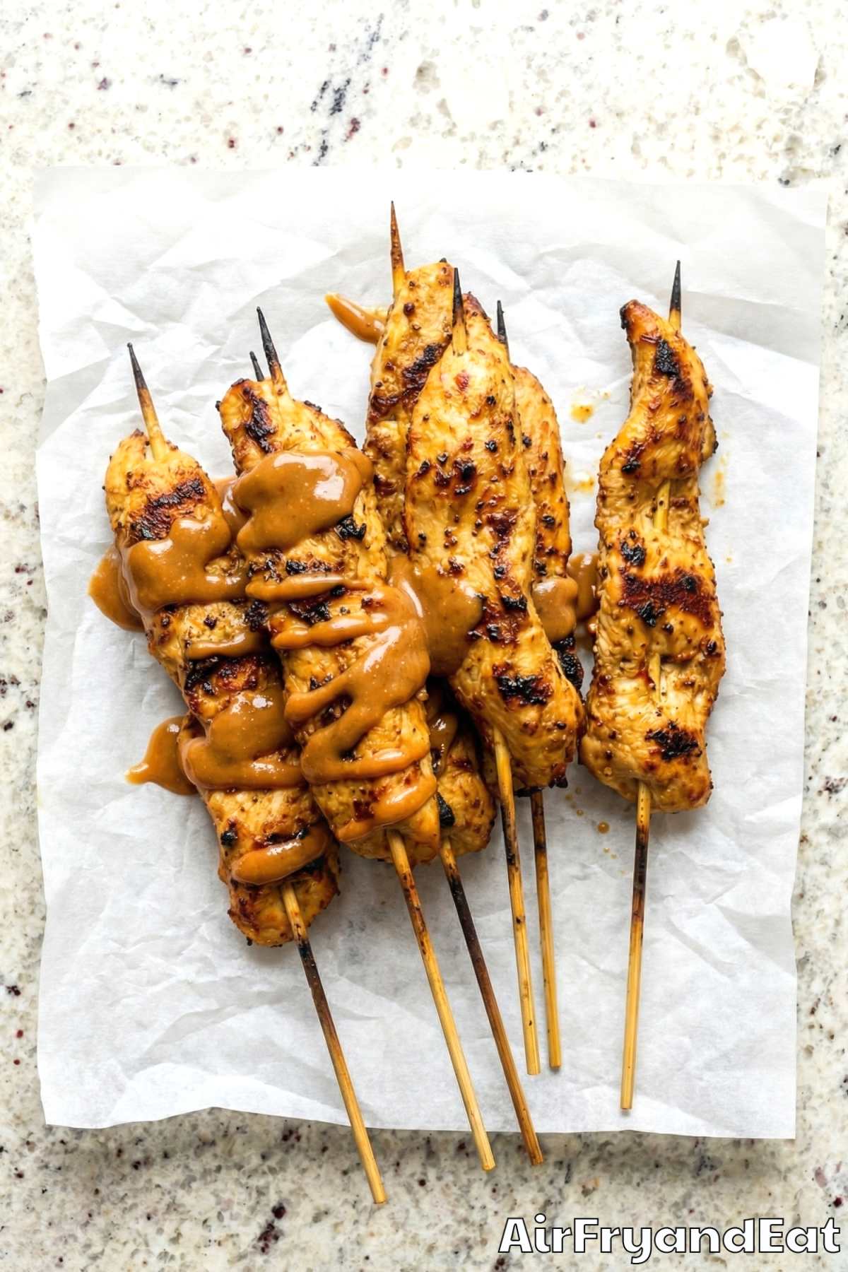 Crispy air fryer Thai peanut chicken satay