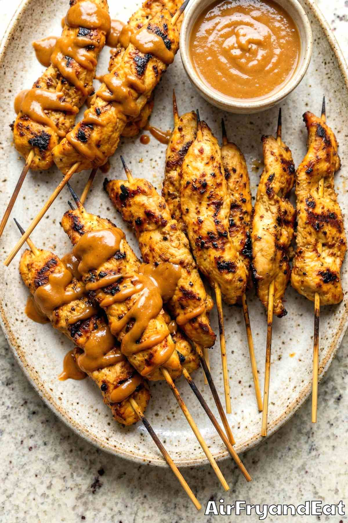 Aromatic air fryer Thai peanut chicken satay