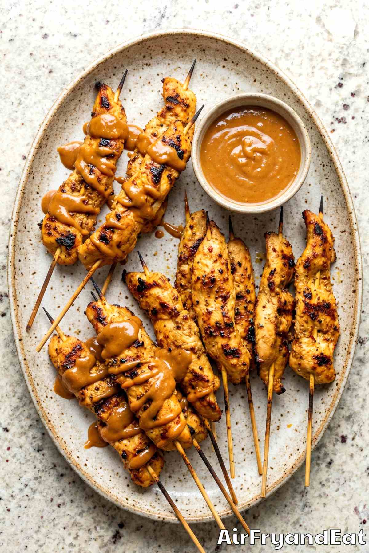 Easy air fryer Thai peanut chicken satay