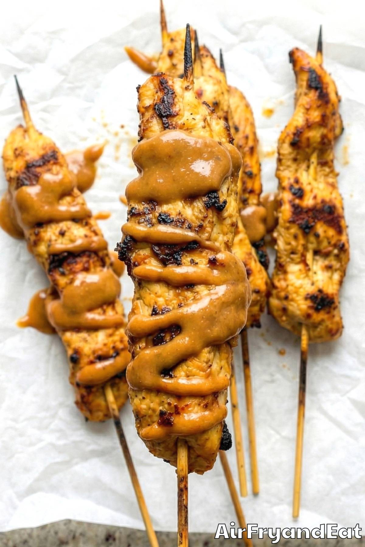 Savory air fryer Thai peanut chicken satay