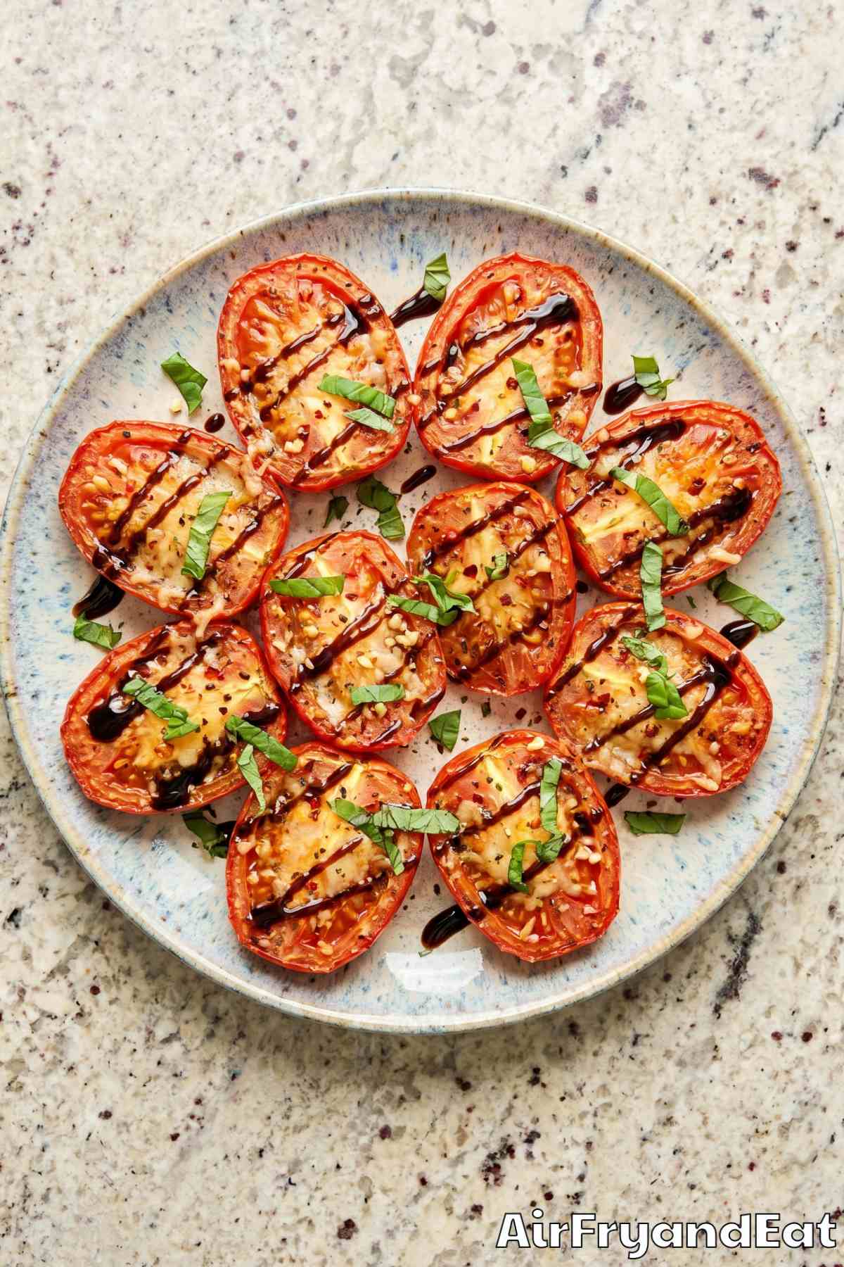 Savory air fryer tomatoes in a bowl