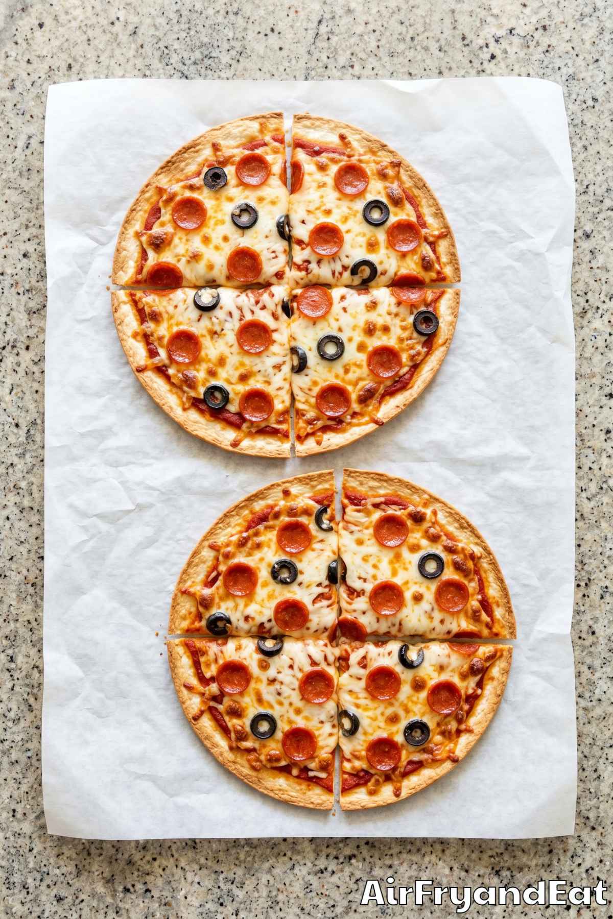 Savory air fryer tortilla pizza ready to eat