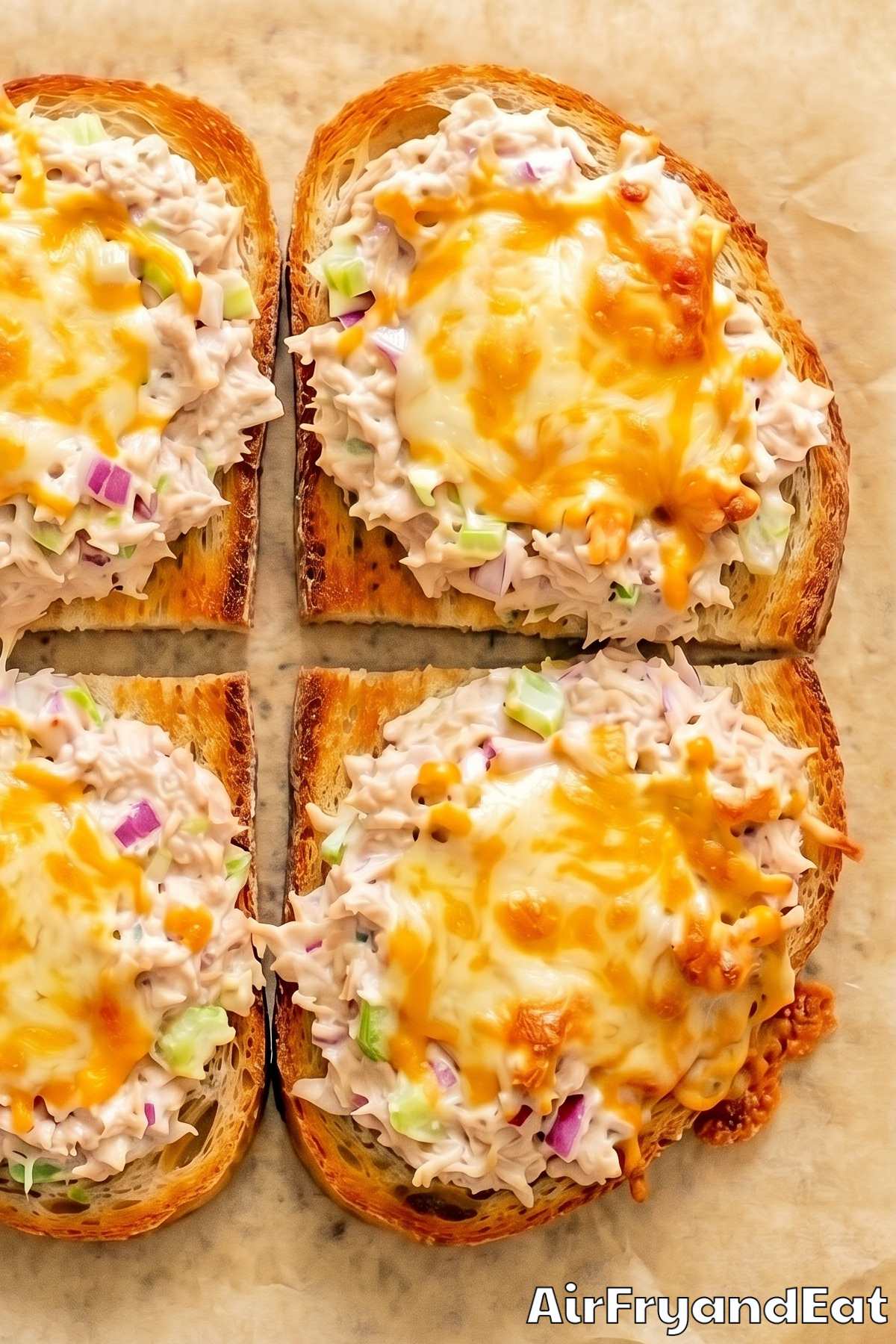 Warm air fryer tuna melts with melted cheese