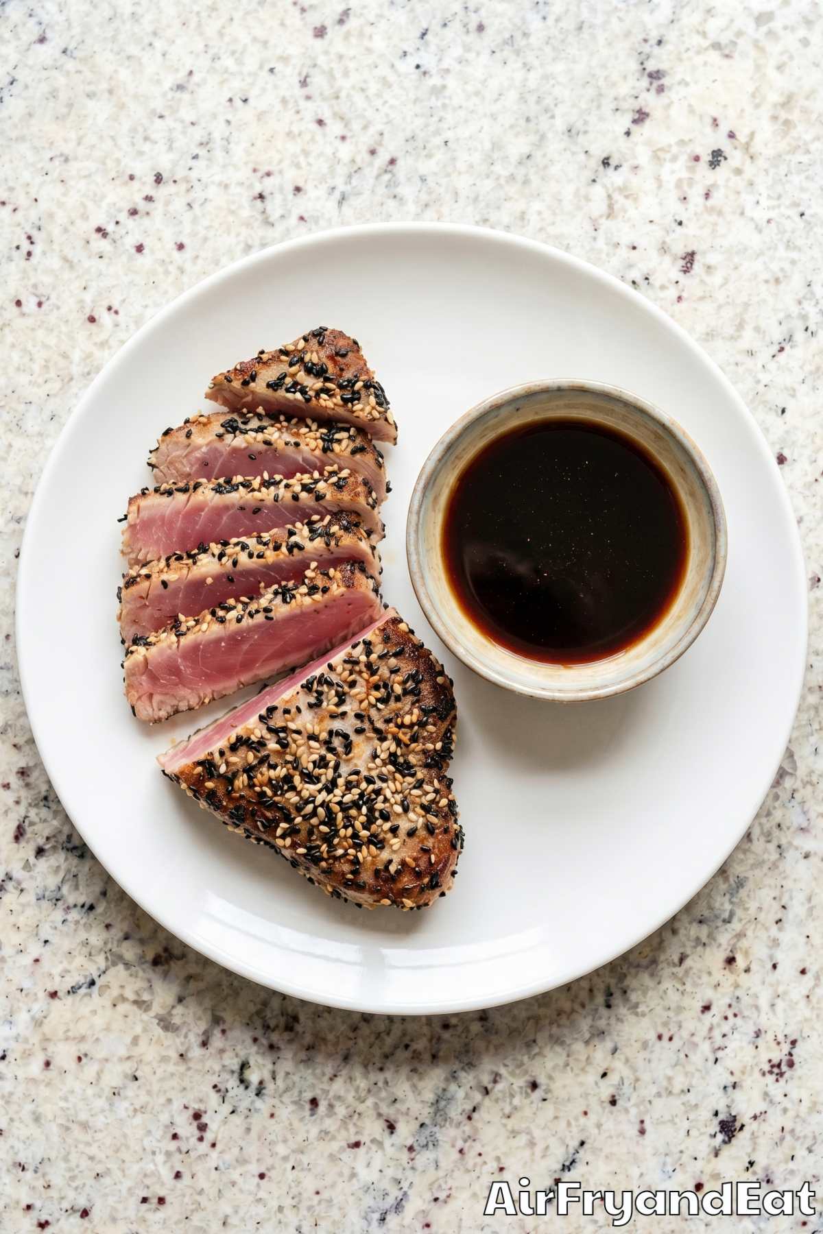 Tender air fryer tuna steaks sliced open