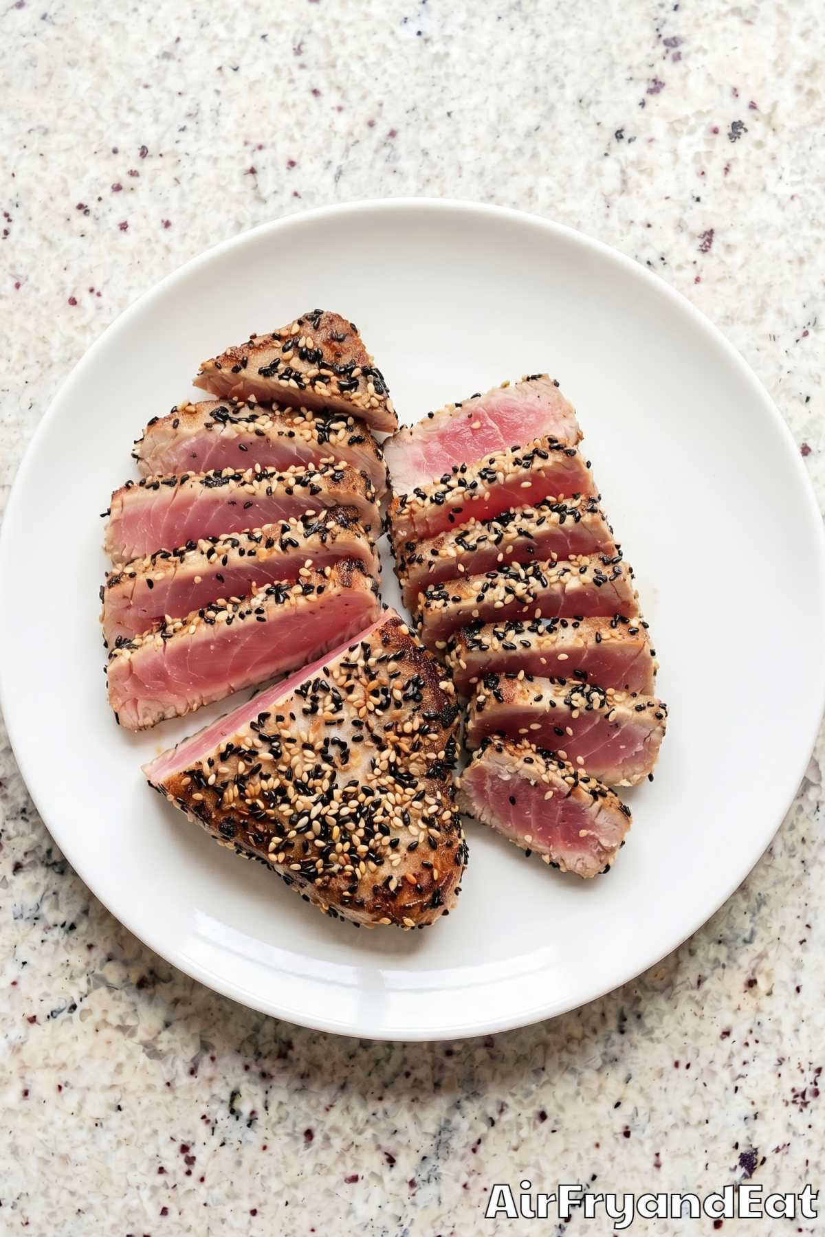 Perfect air fryer tuna steaks on a platter