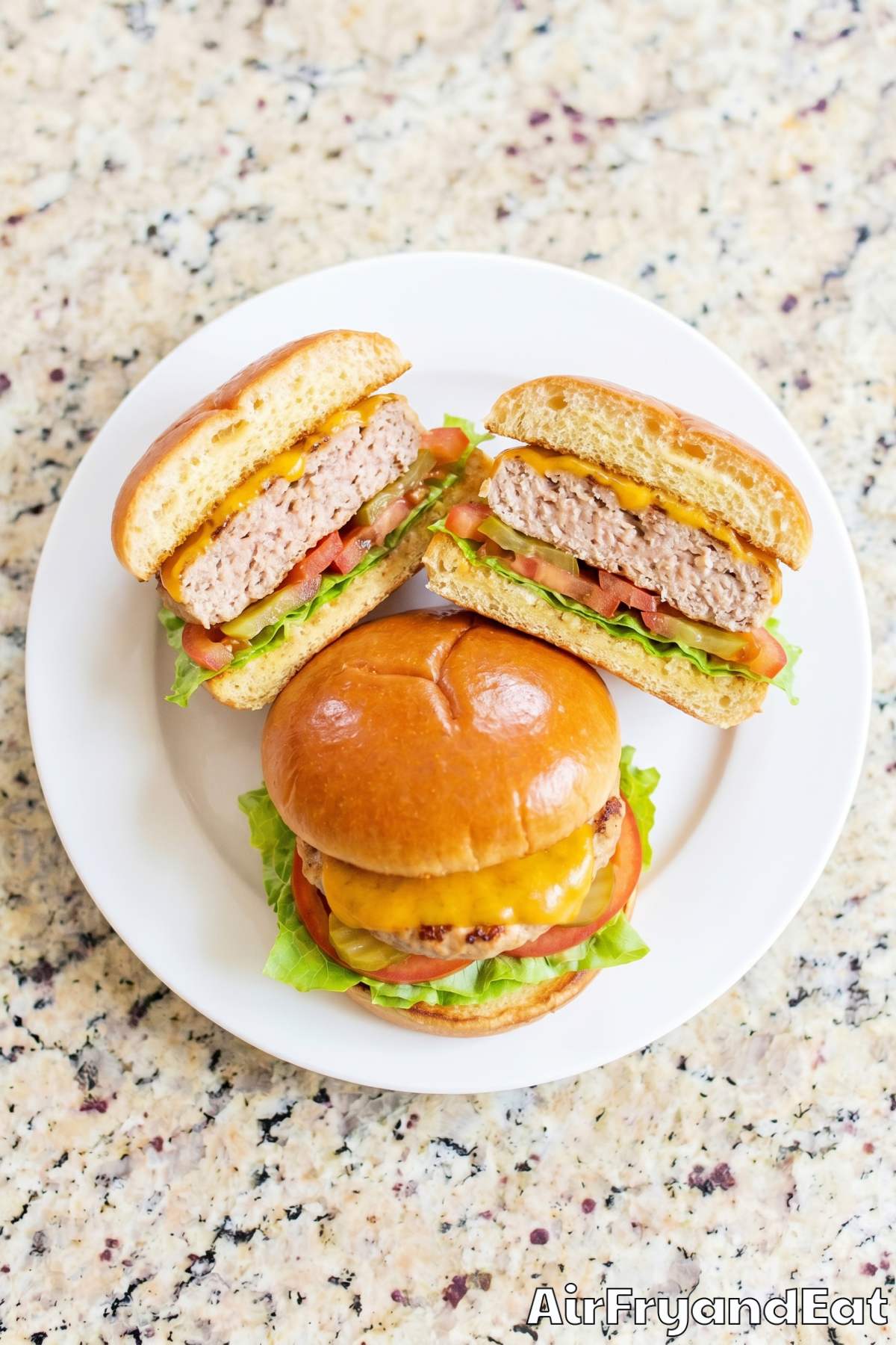 Wholesome air fryer turkey burgers stacked tall