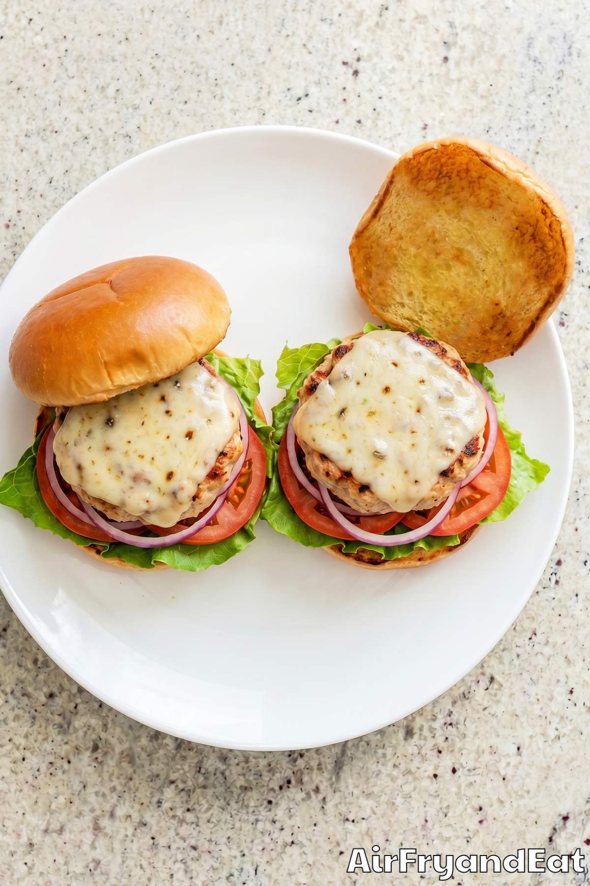 Hearty air fryer turkey burgers on a board