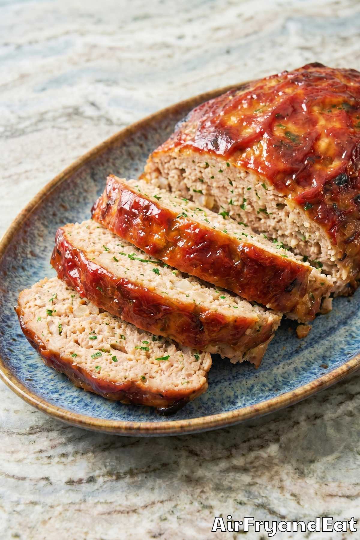 Homemade air fryer turkey meatloaf close-up