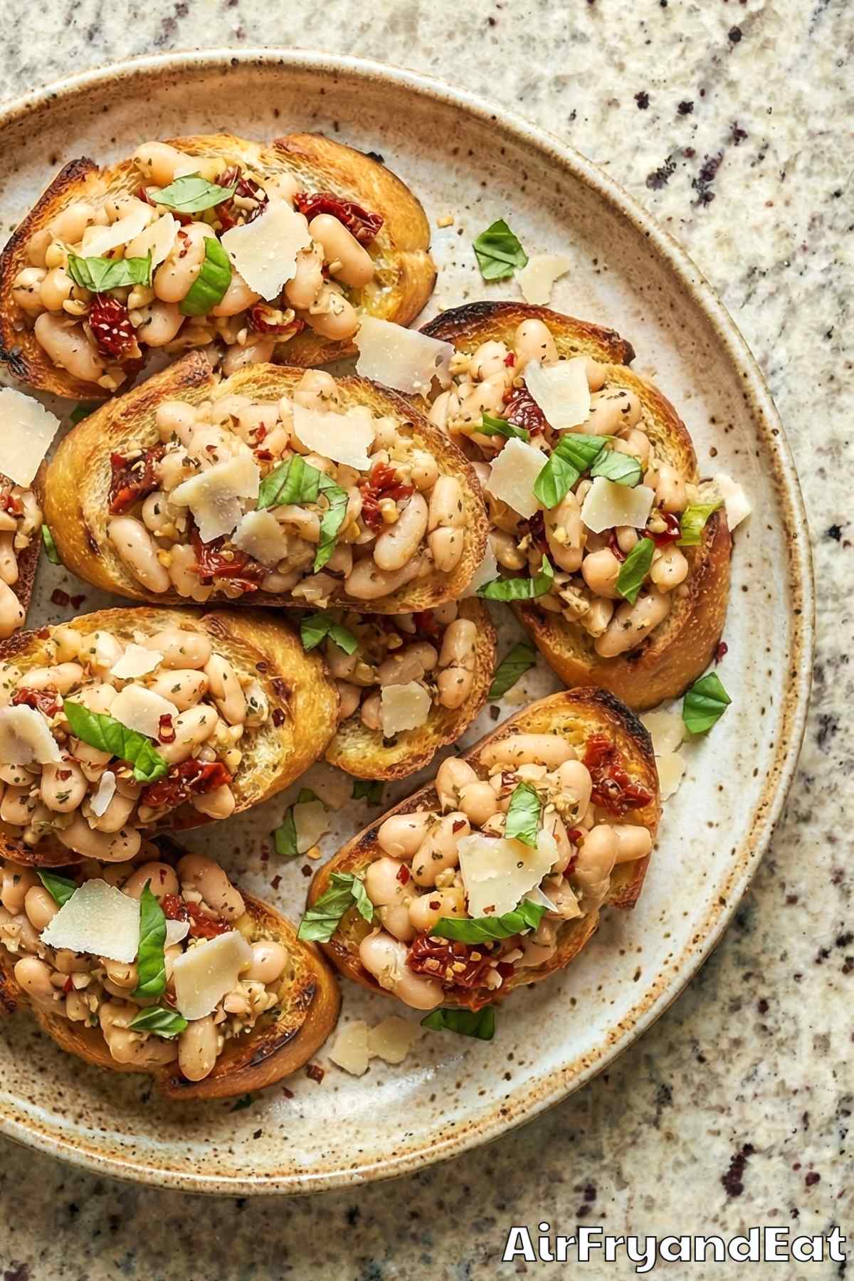 Golden air fryer Tuscan white bean bruschetta