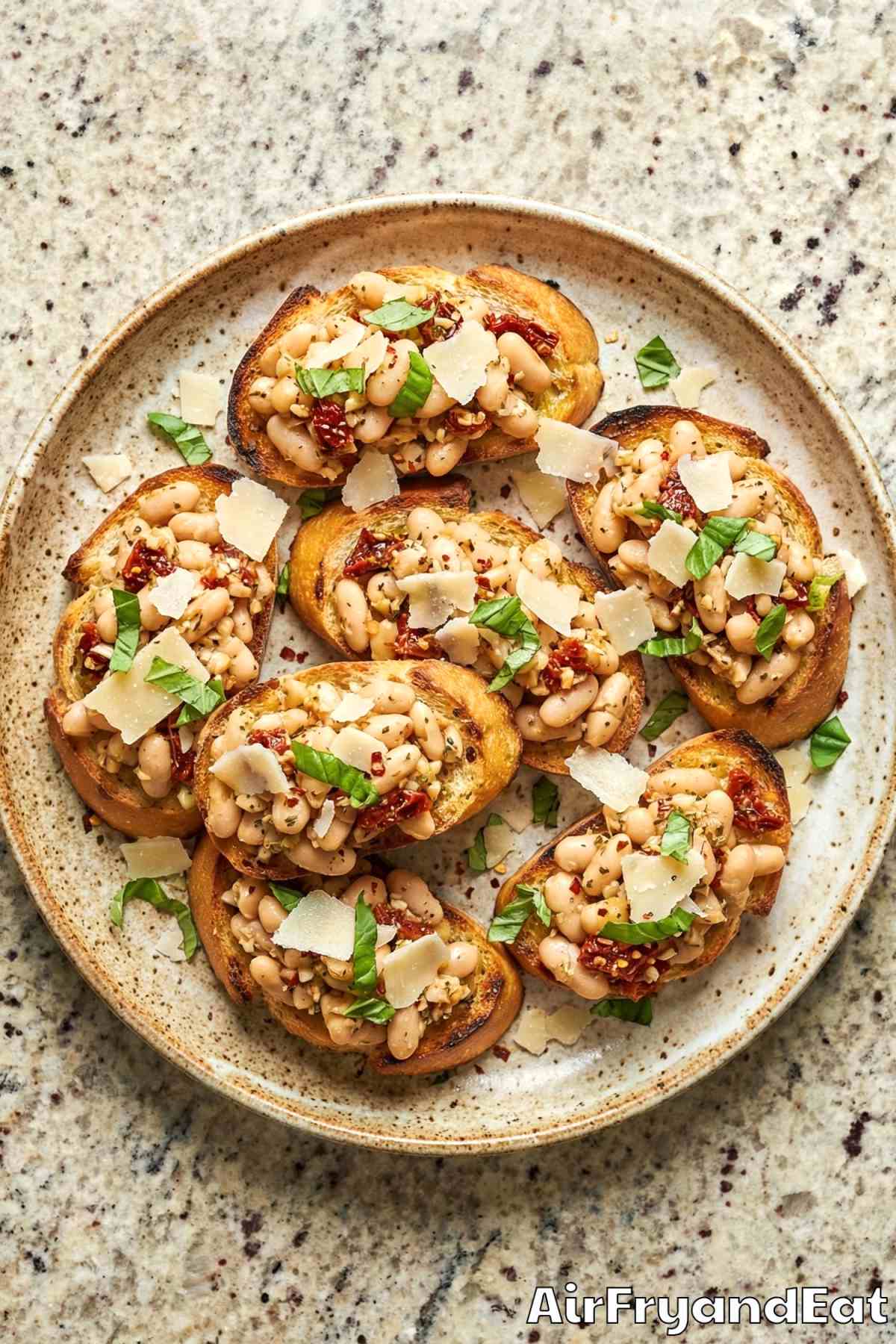 Rustic air fryer Tuscan white bean bruschetta