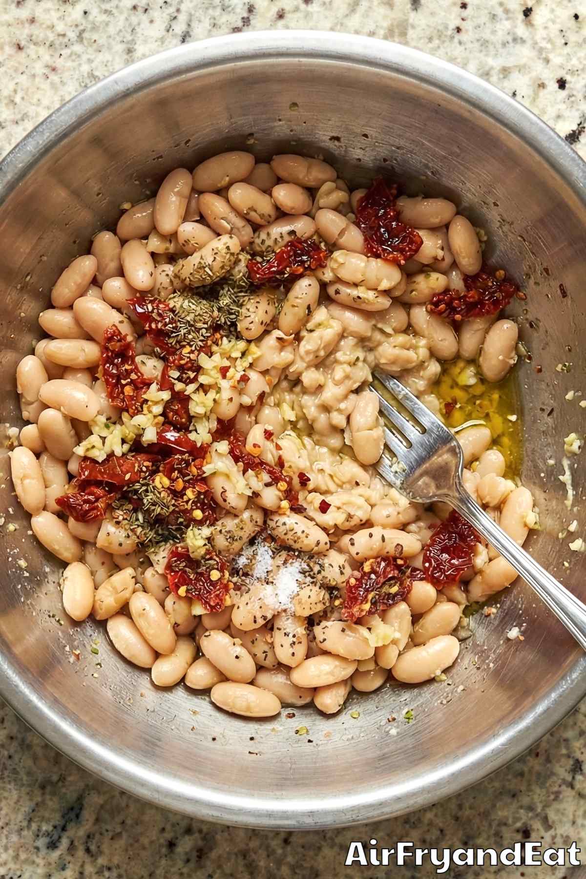 Air Fryer Tuscan White Bean Bruschetta Step 2