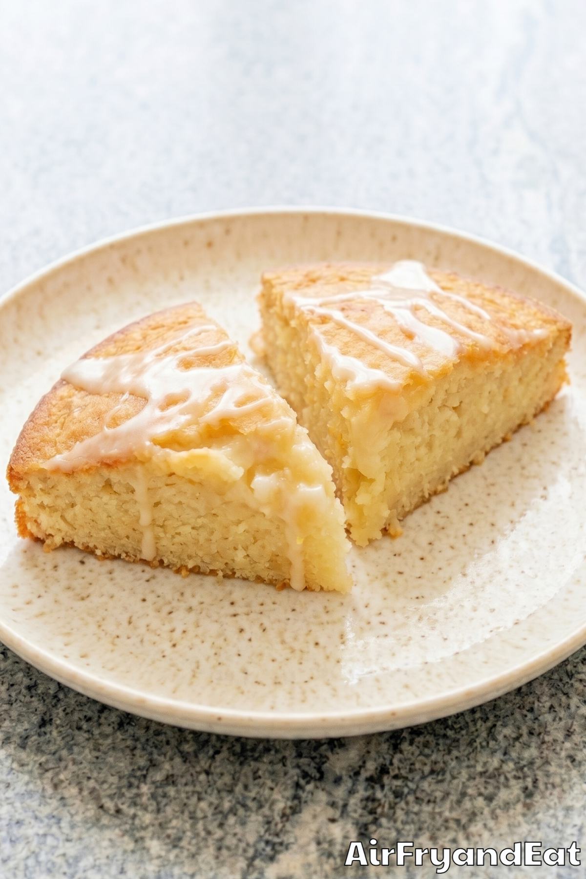 Golden air fryer vanilla cake close-up