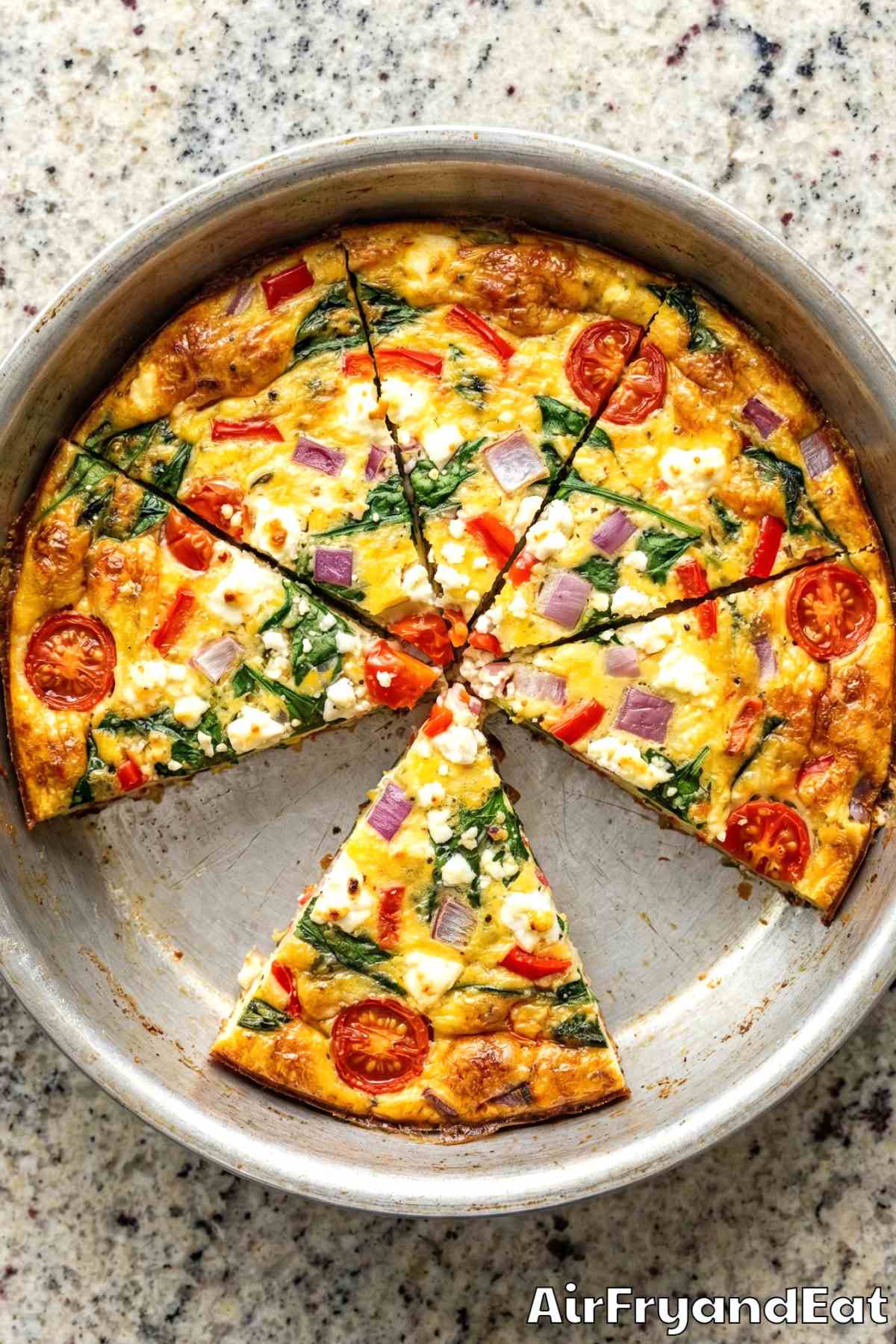 Hearty air fryer veggie frittata serving