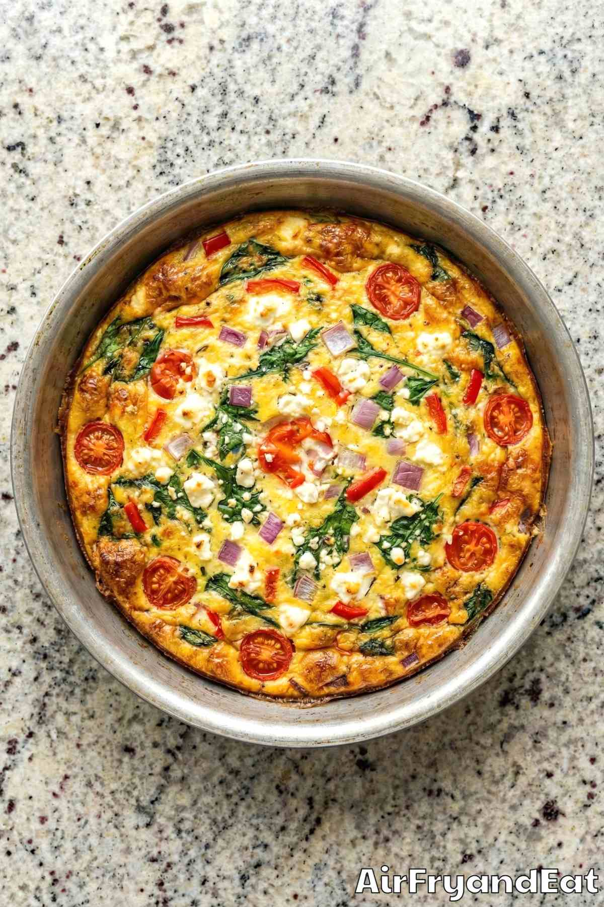 Easy air fryer veggie frittata close-up
