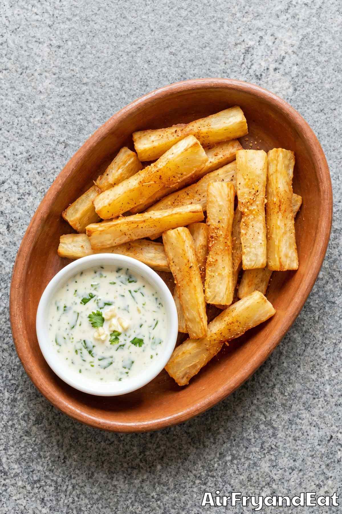 Crunchy homemade air fryer yuca fries