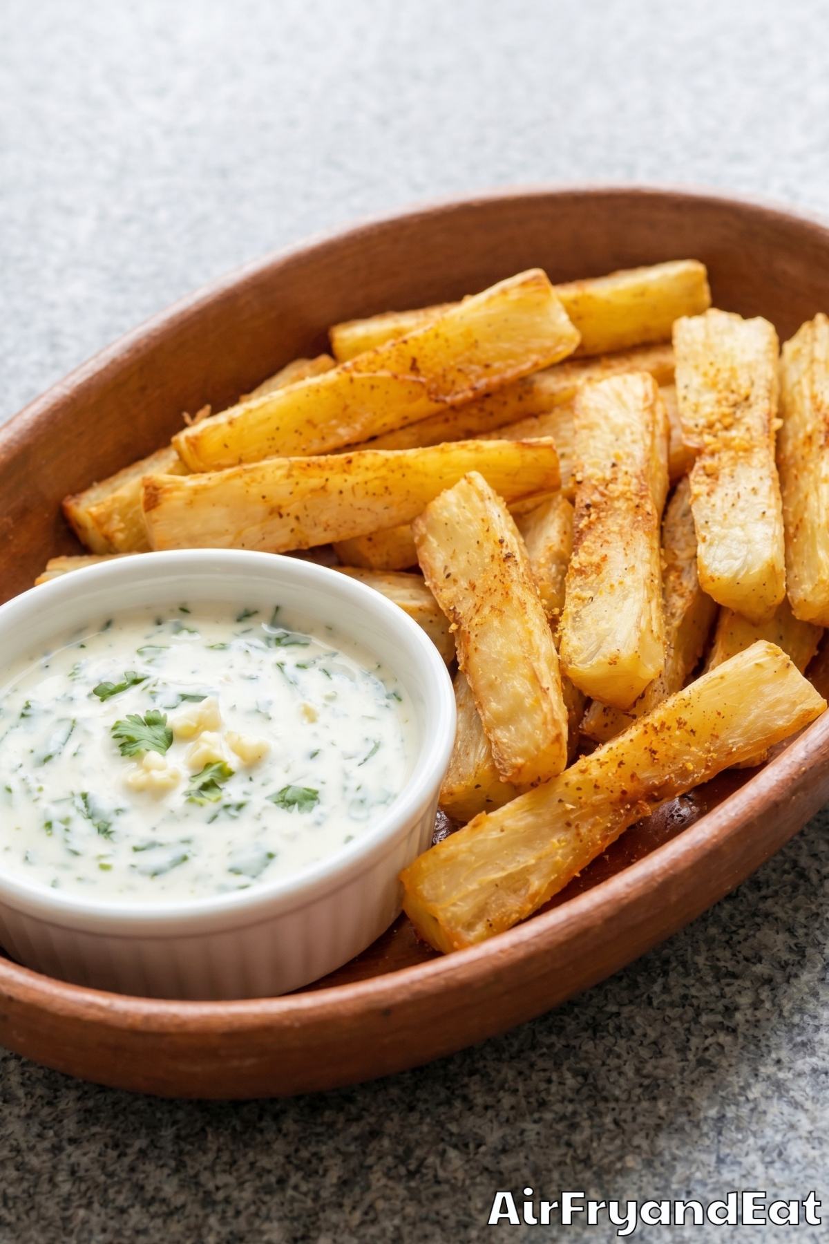 Warm air fryer yuca fries with dip