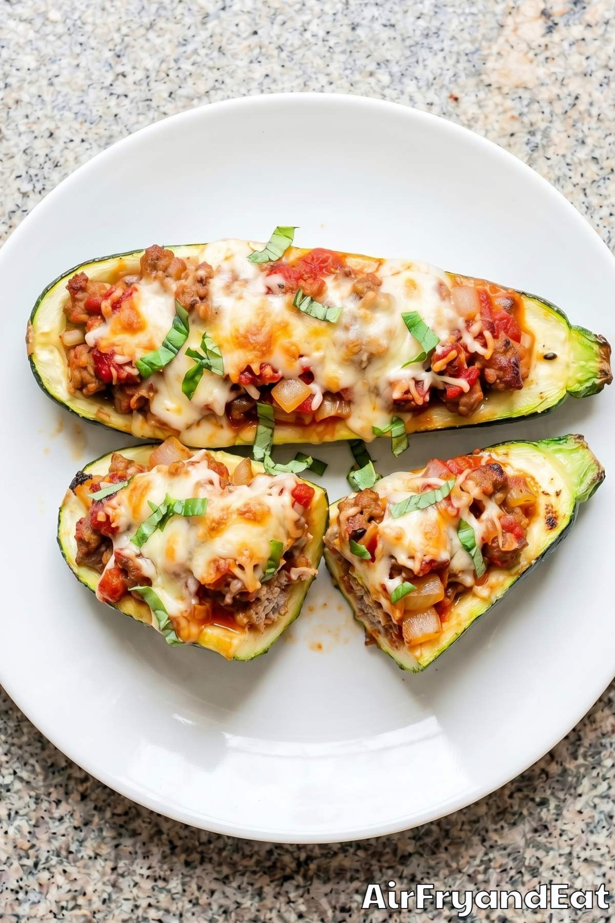 Wholesome air fryer zucchini boats on a tray