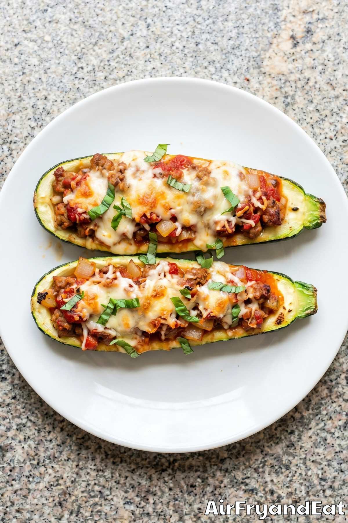 Tender air fryer zucchini boats with filling