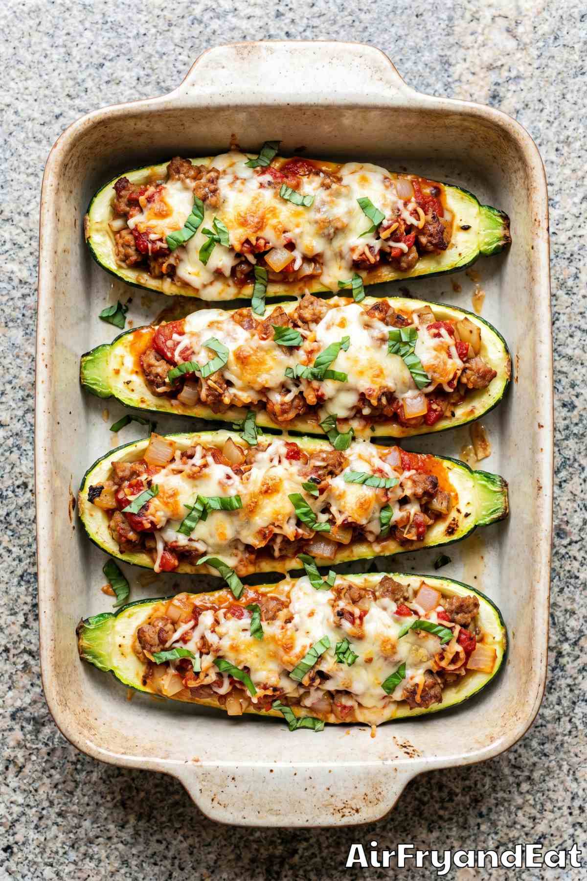 Easy air fryer zucchini boats ready to serve