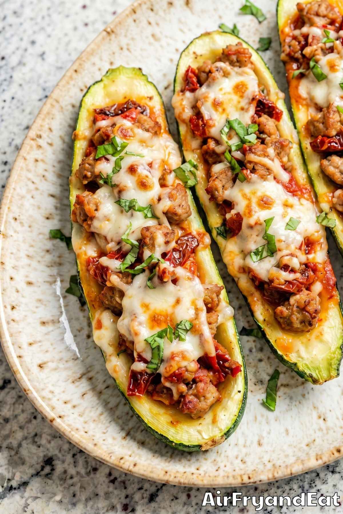 Easy air fryer zucchini boats ready to serve
