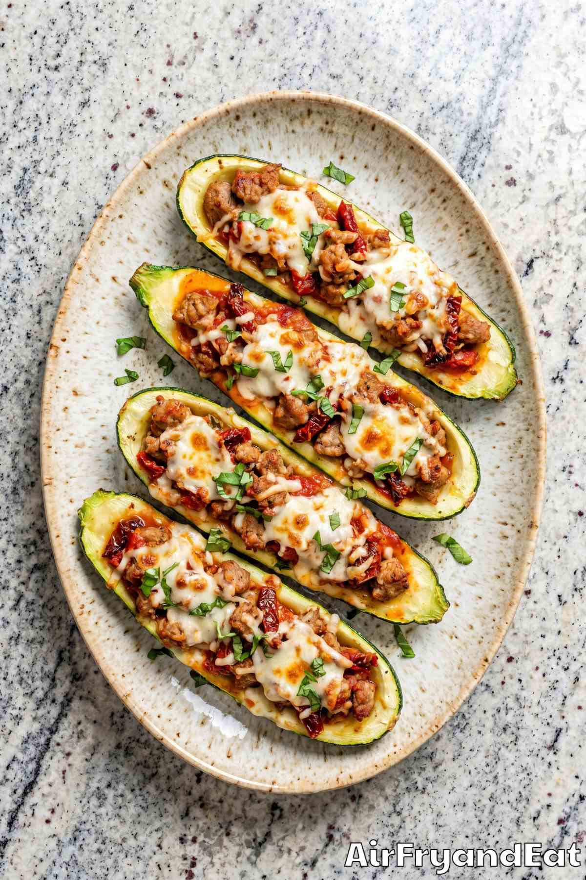 Crispy topped air fryer zucchini boats