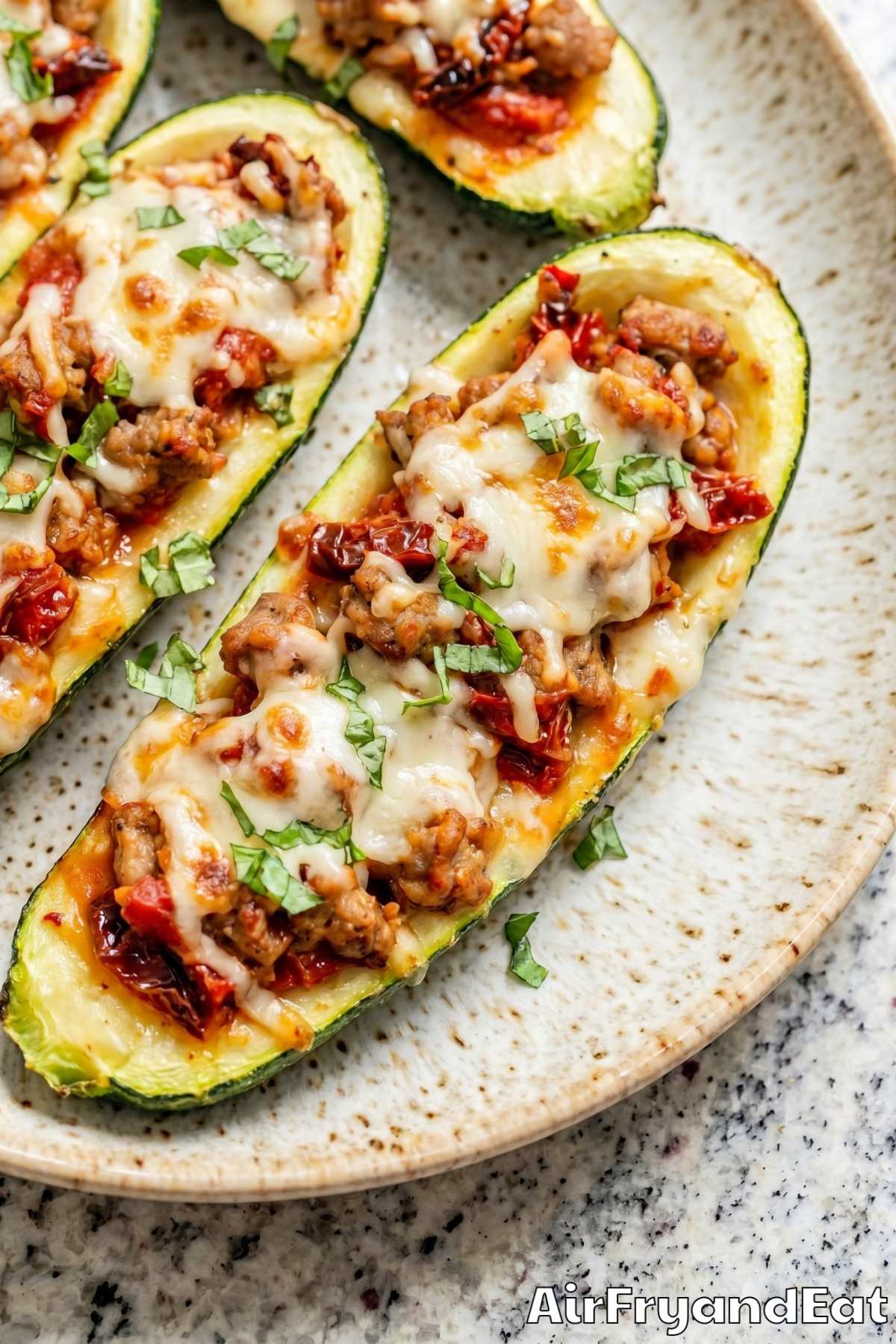 Savory stuffed air fryer zucchini boats