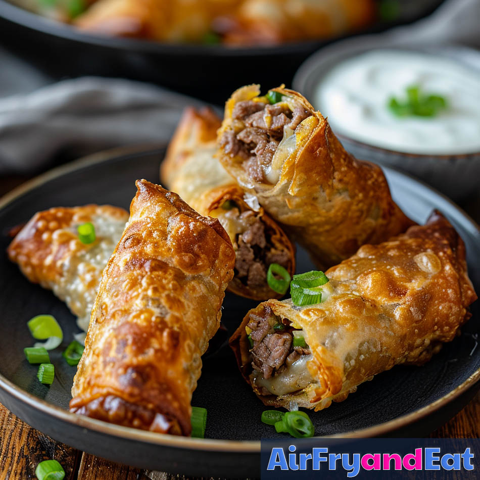 Air Fryer Cheesesteak Egg Rolls Easy Recipe AirFryAndEat