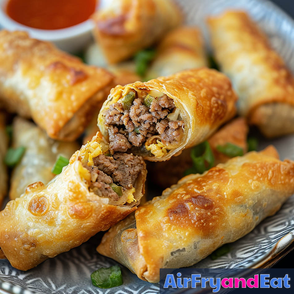 Air Fryer Cheesesteak Egg Rolls Easy Recipe AirFryAndEat