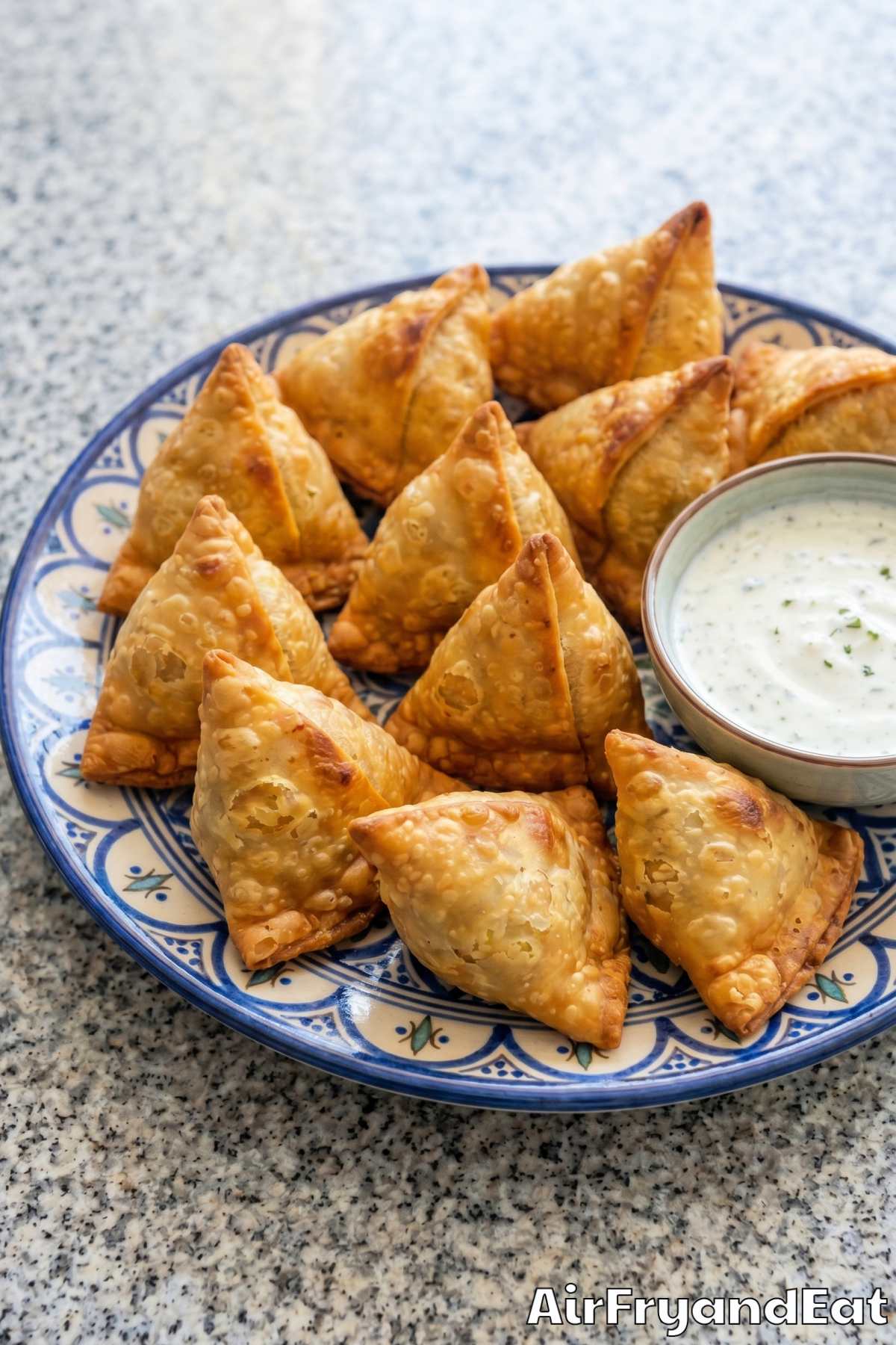 Flaky frozen samosa cooked in air fryer