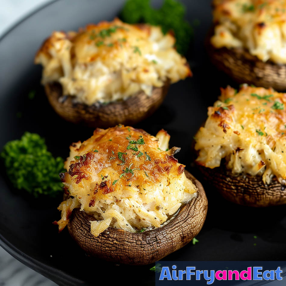Air Fryer Crab Stuffed Mushrooms So Tasty! AirFryAndEat